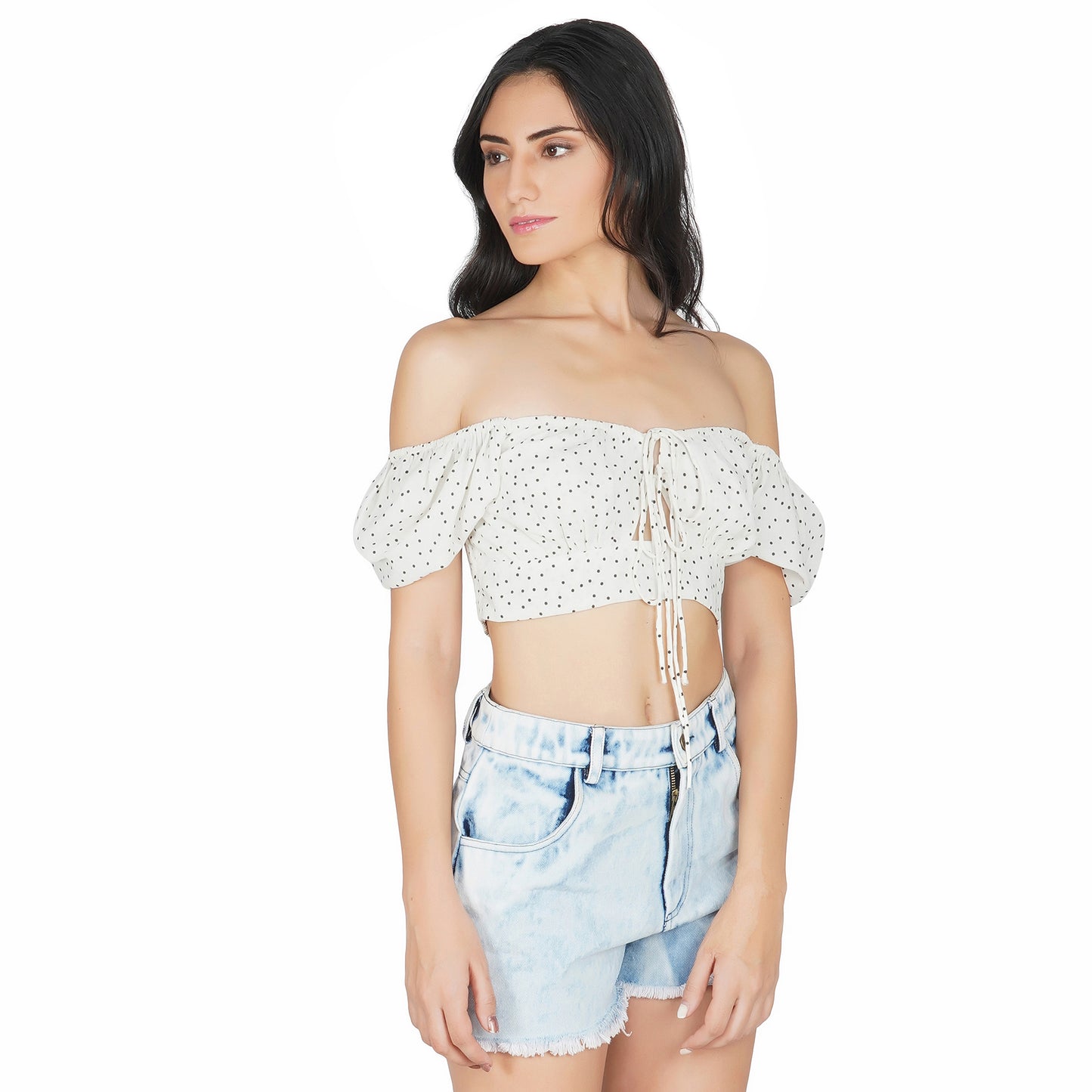 SLAY. Women's Denim Tie Dye Ripped Straight Leg Shorts-clothing-to-slay.myshopify.com-Crop Top