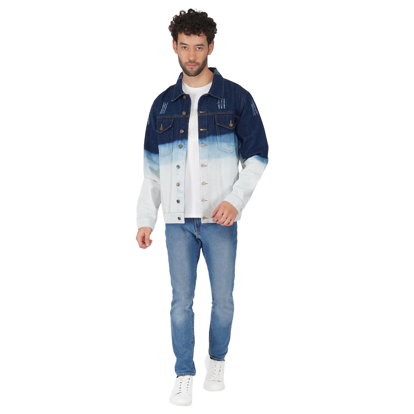 SLAY. Men's Full Sleeves Ombre Effect Solid Button-Down Ripped Denim Jacket-clothing-to-slay.myshopify.com-Jacket