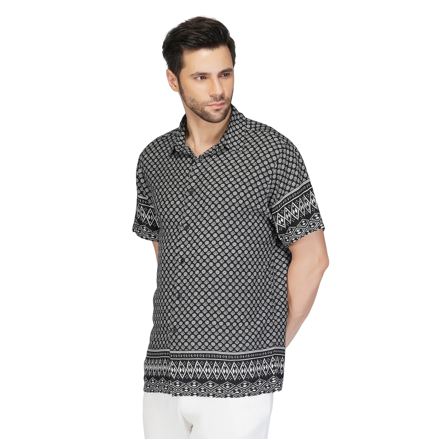 SLAY. Men's Black & White Print Designer Shirt