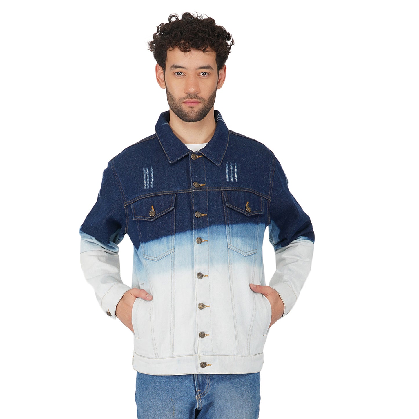 SLAY. Men's Full Sleeves Ombre Effect Solid Button-Down Ripped Denim Jacket-clothing-to-slay.myshopify.com-Jacket