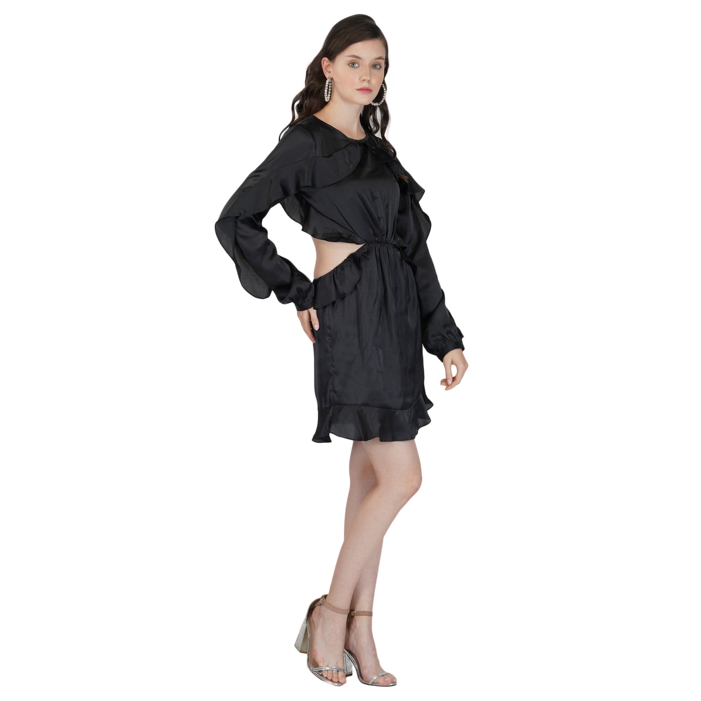 SLAY. Women's Black Winsome Flutter Playsuit Dress