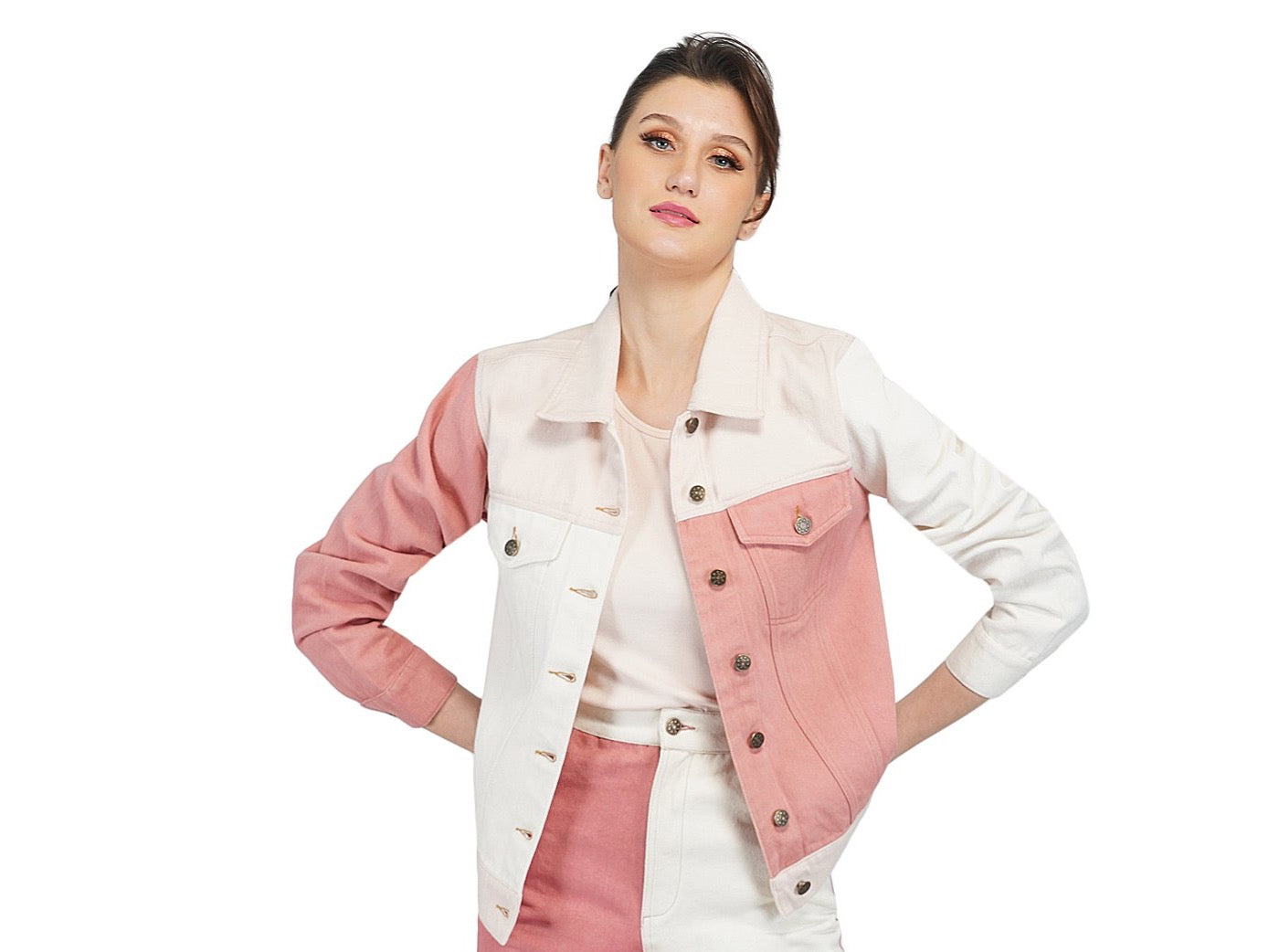 SLAY. Women's Pink & White Colorblock Denim Jacket-clothing-to-slay.myshopify.com-Jacket