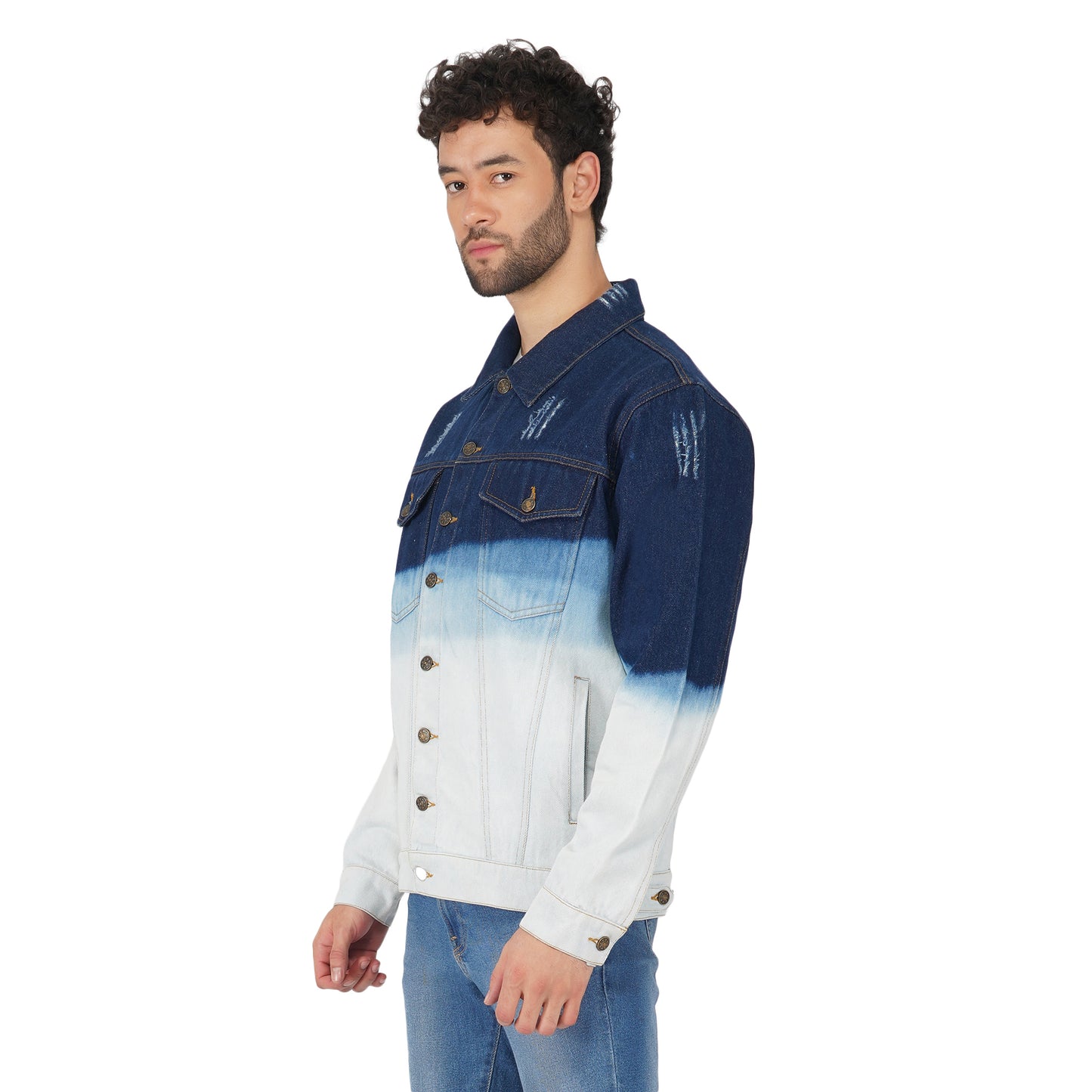 SLAY. Men's Full Sleeves Ombre Effect Solid Button-Down Ripped Denim Jacket-clothing-to-slay.myshopify.com-Jacket