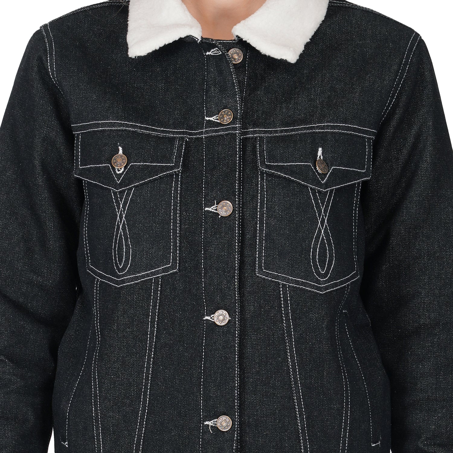 SLAY. Women's Black Denim Jacket with Faux-fur Lining-clothing-to-slay.myshopify.com-Denim Jacket