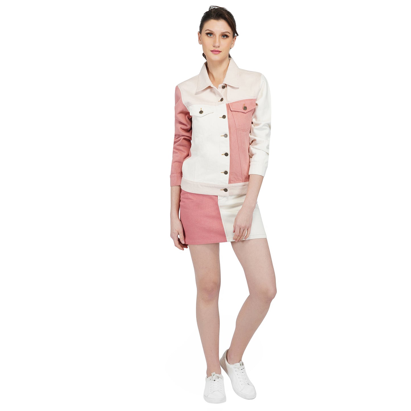 SLAY. Women's Pink & White Colorblock Denim Jacket & Skirt Coord Set-clothing-to-slay.myshopify.com-Outerwear
