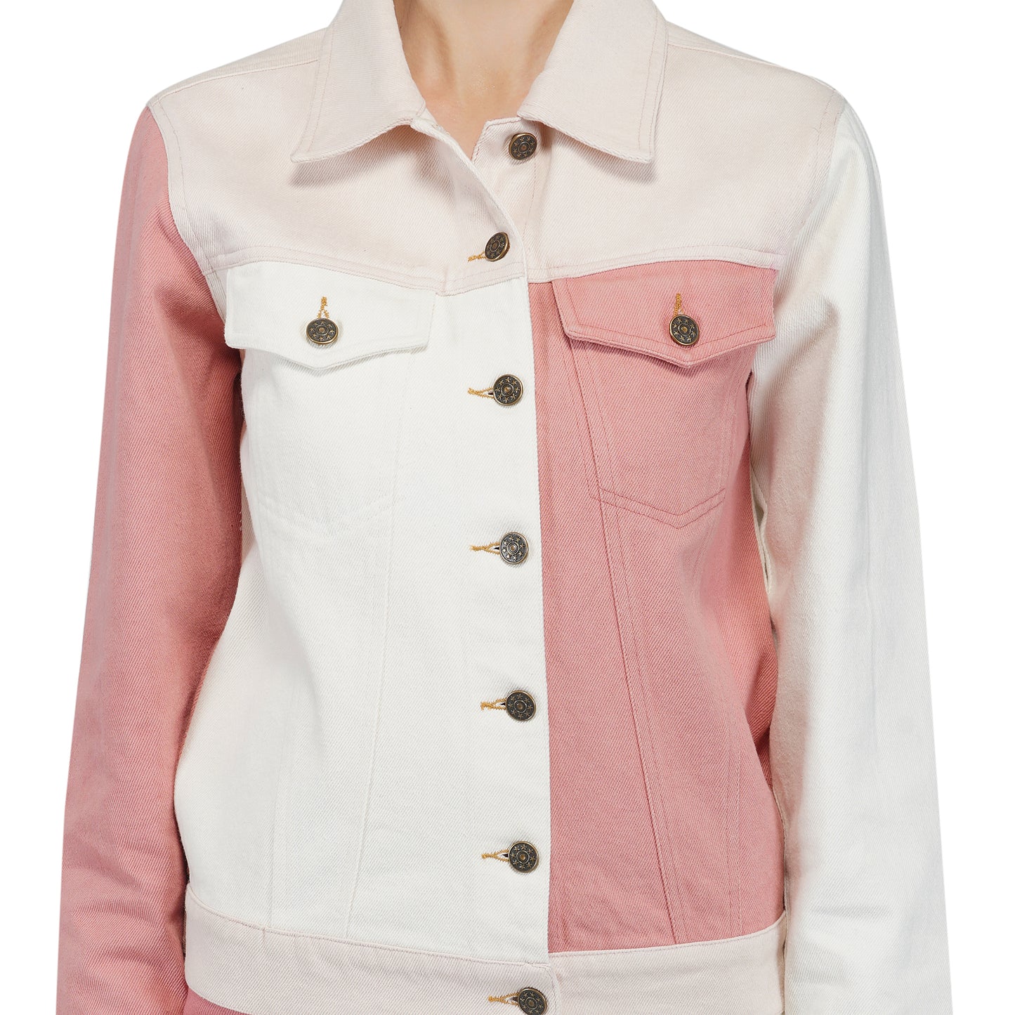 SLAY. Women's Pink & White Colorblock Denim Jacket & Skirt Coord Set-clothing-to-slay.myshopify.com-Outerwear