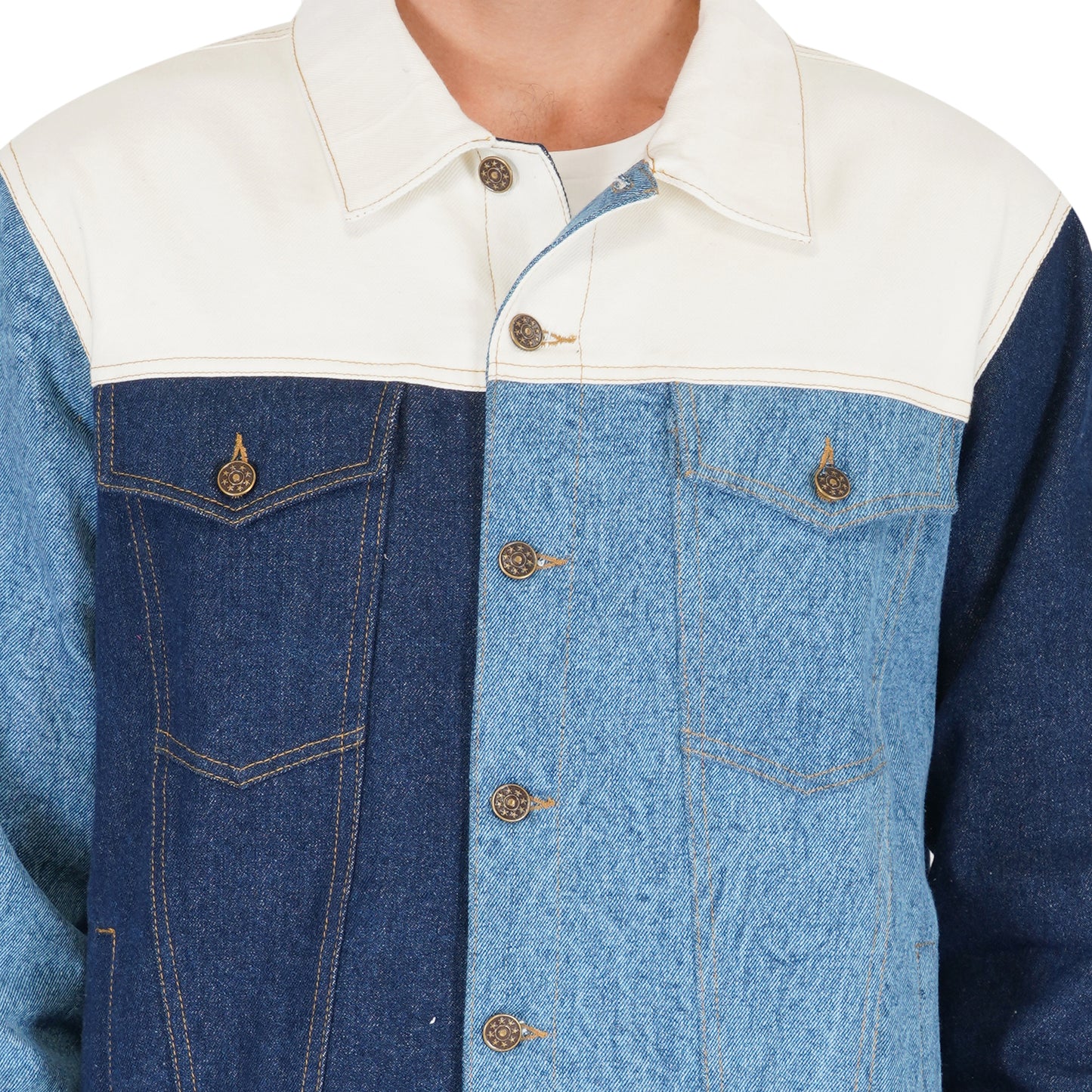 SLAY. Men's Full Sleeves Colorblock Denim Jacket