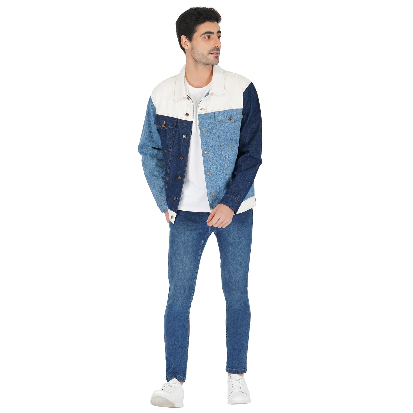 SLAY. Men's Full Sleeves Colorblock Denim Jacket