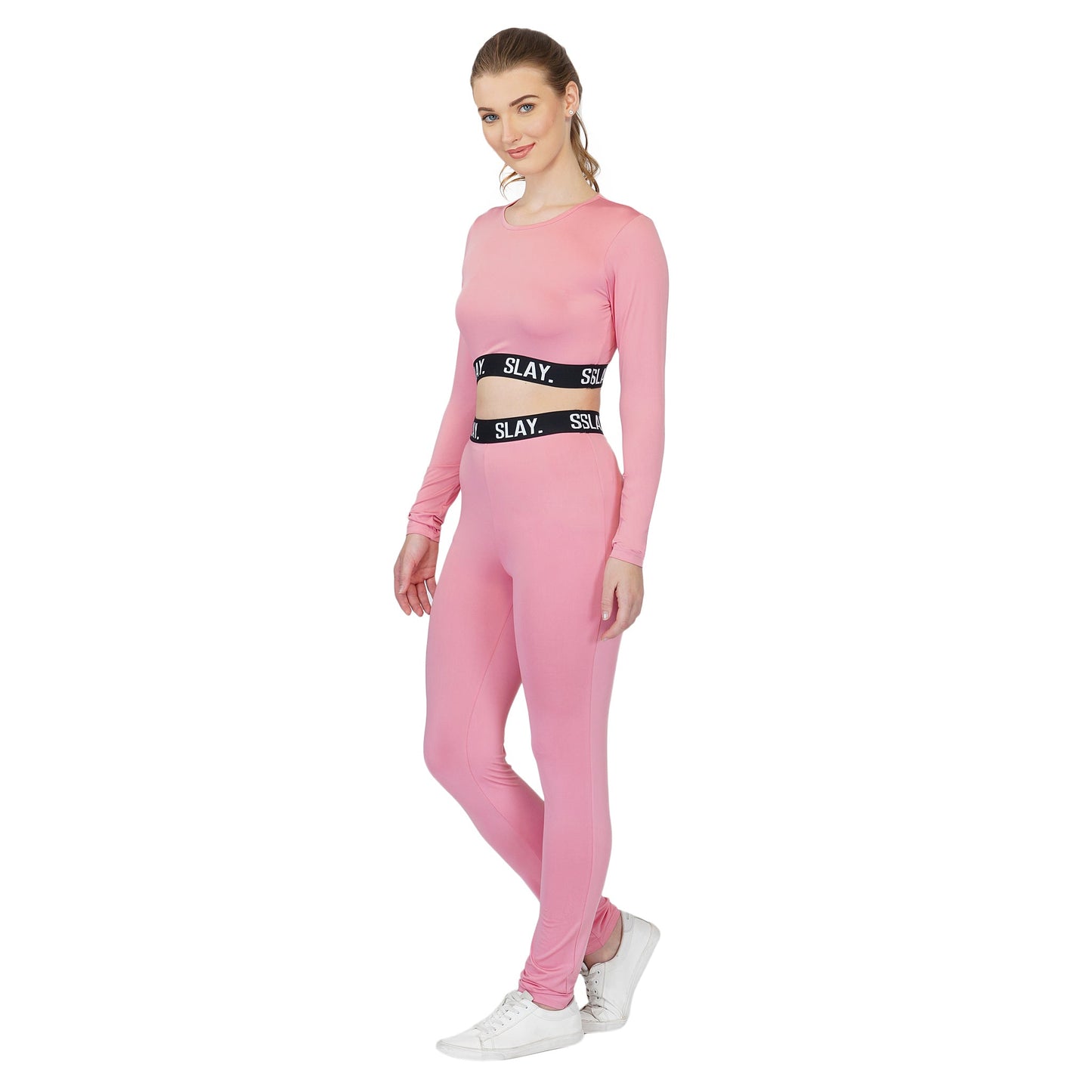 SLAY. Sport Women's Activewear Full Sleeves Crop Top Pink