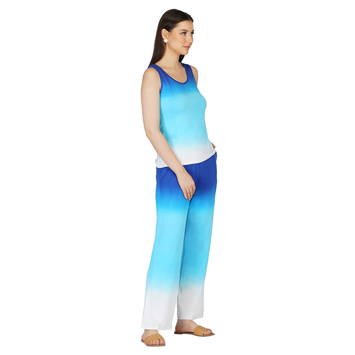 SLAY. Women's Blue to White Ombre T shirt & Pants Co-ord Set