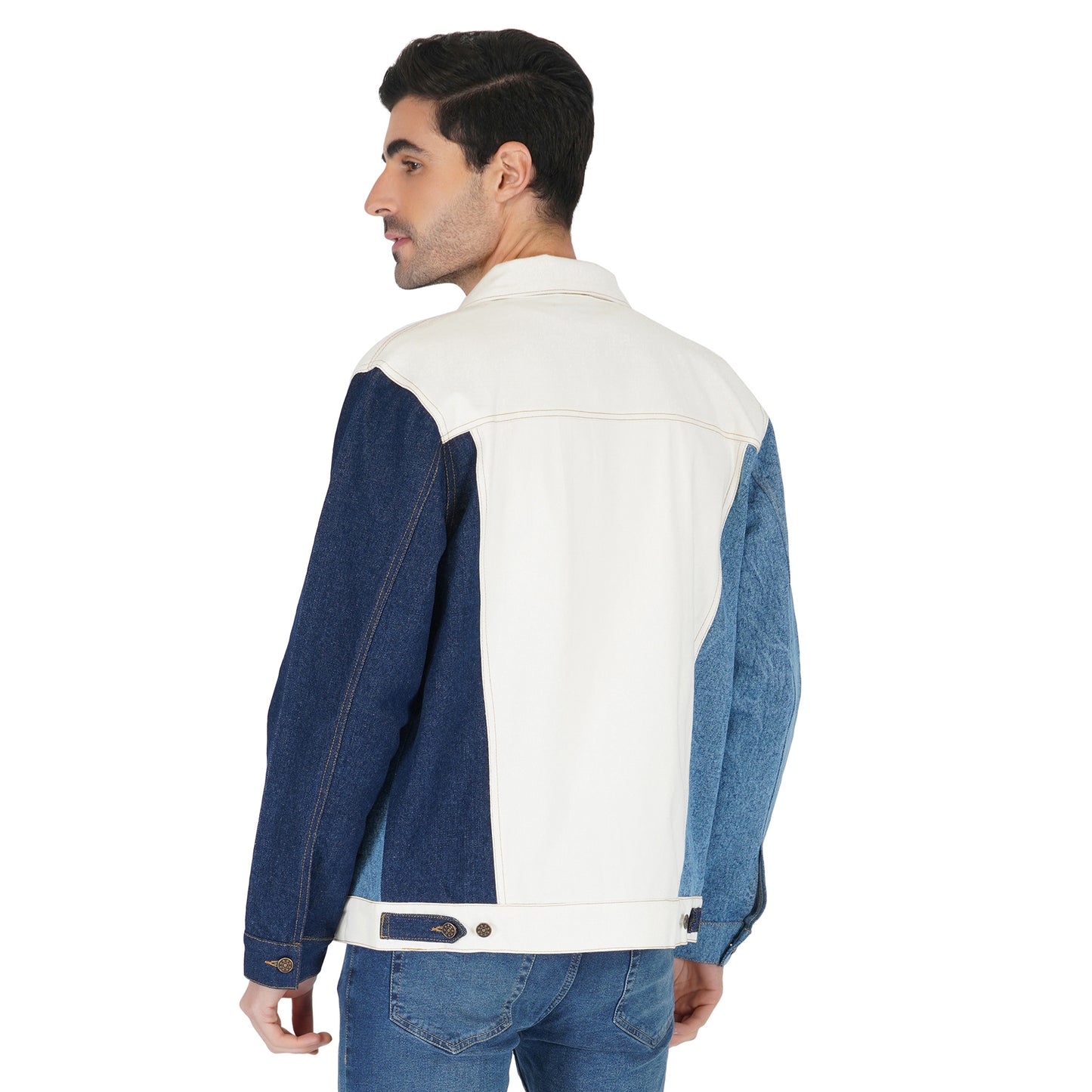 SLAY. Men's Full Sleeves Colorblock Denim Jacket