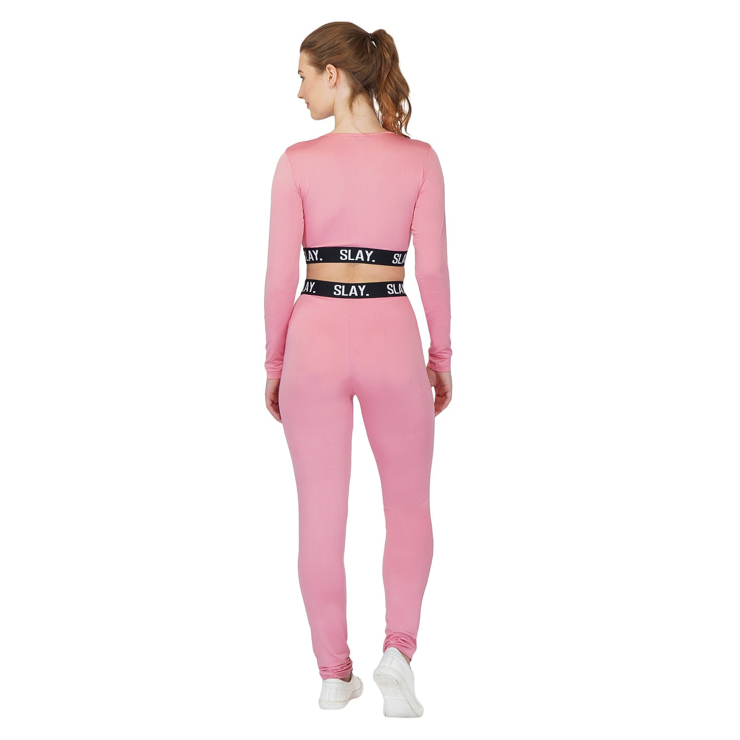 SLAY. Sport Women's Activewear Full Sleeves Crop Top Pink