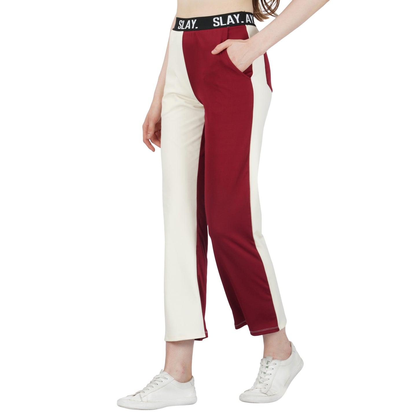 SLAY. Sport Women's Red & White Colorblock Monochrome Contrast Co-ord Set