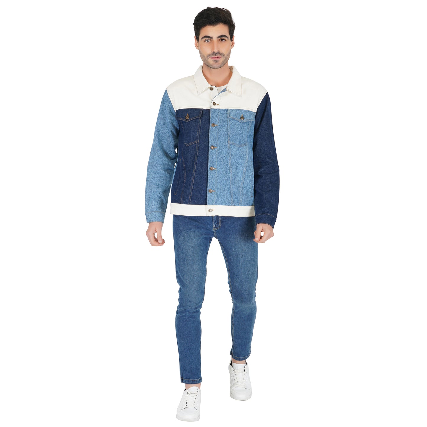 SLAY. Men's Full Sleeves Colorblock Denim Jacket