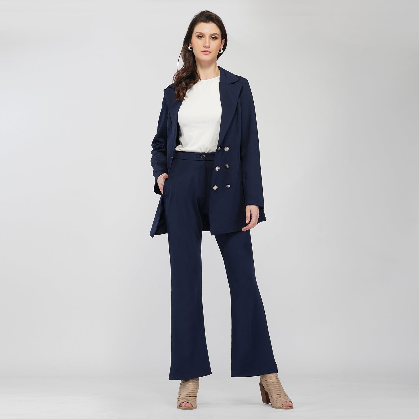 SLAY. Women's Navy Blue Tuxedo Blazer Pant Coord Set-clothing-to-slay.myshopify.com-Blazer Pant Coord Set