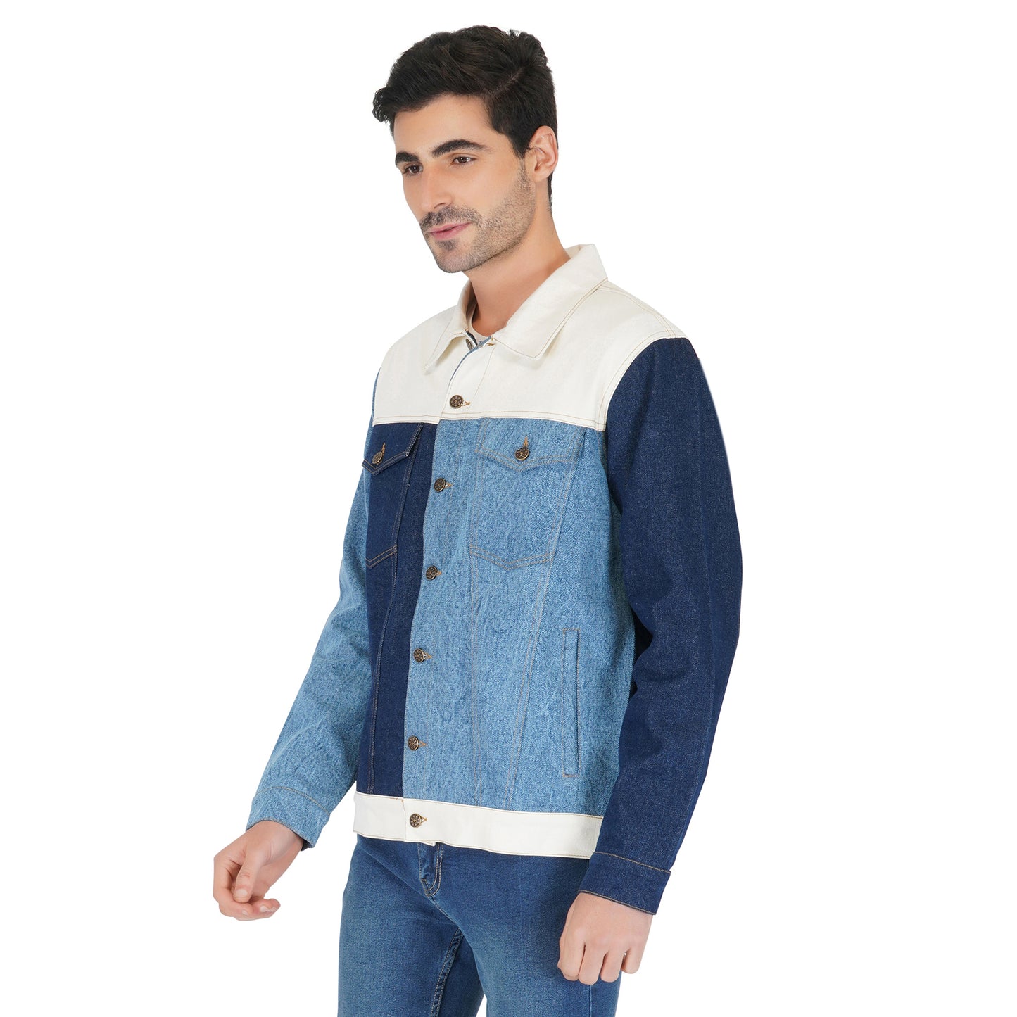 SLAY. Men's Full Sleeves Colorblock Denim Jacket