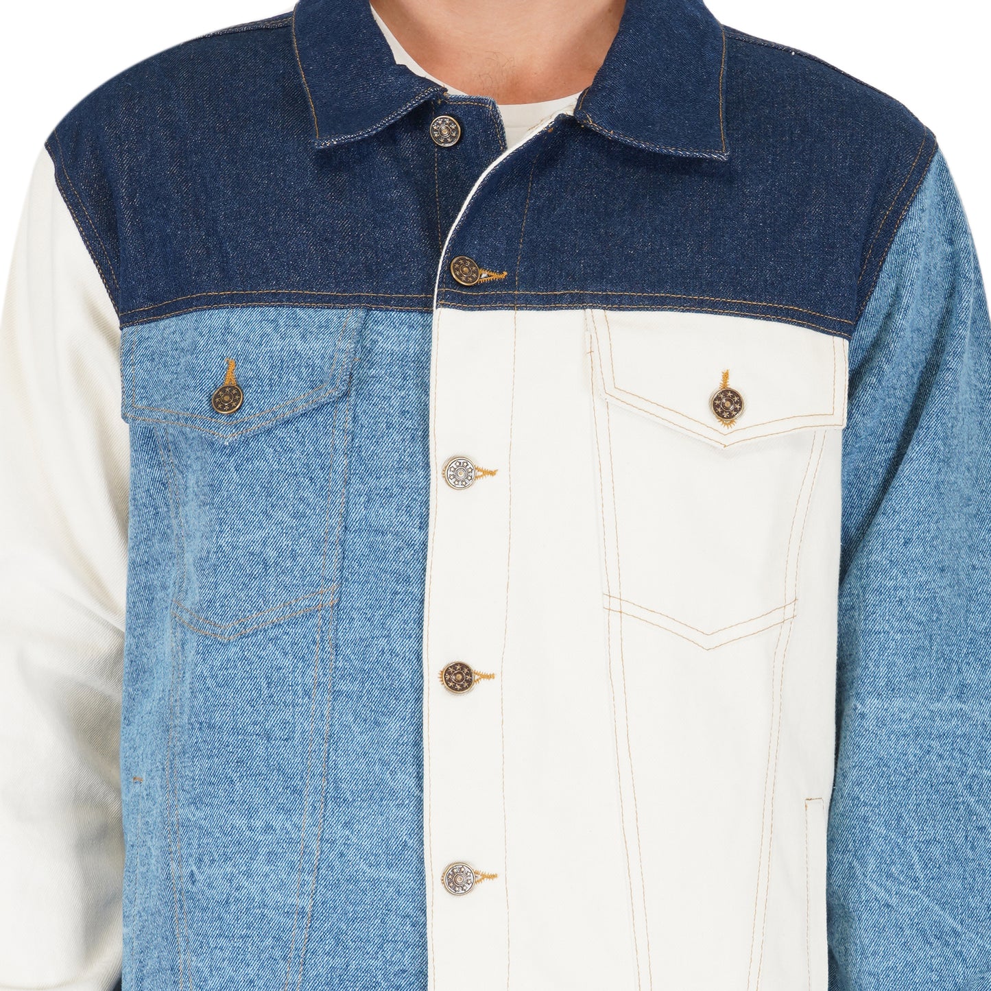 SLAY. Men's Full Sleeves Colorblock Denim Jacket