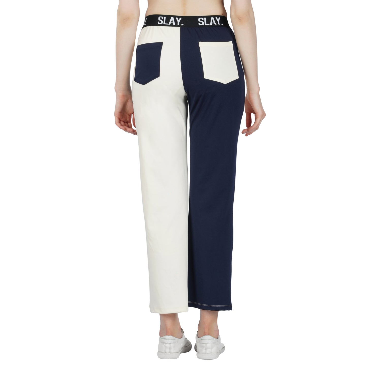 SLAY. Sport Women's Blue & White Colorblock Monochrome Contrast Co-ord Set