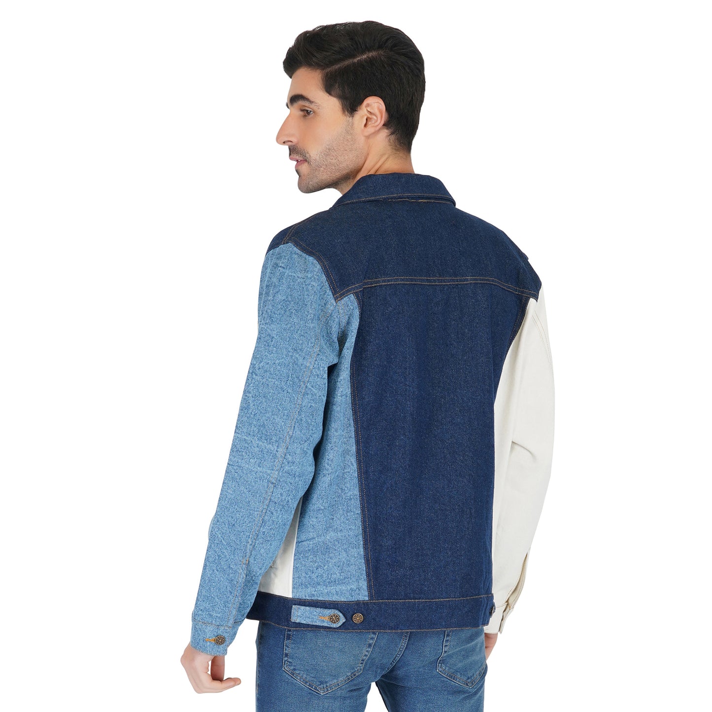 SLAY. Men's Full Sleeves Colorblock Denim Jacket
