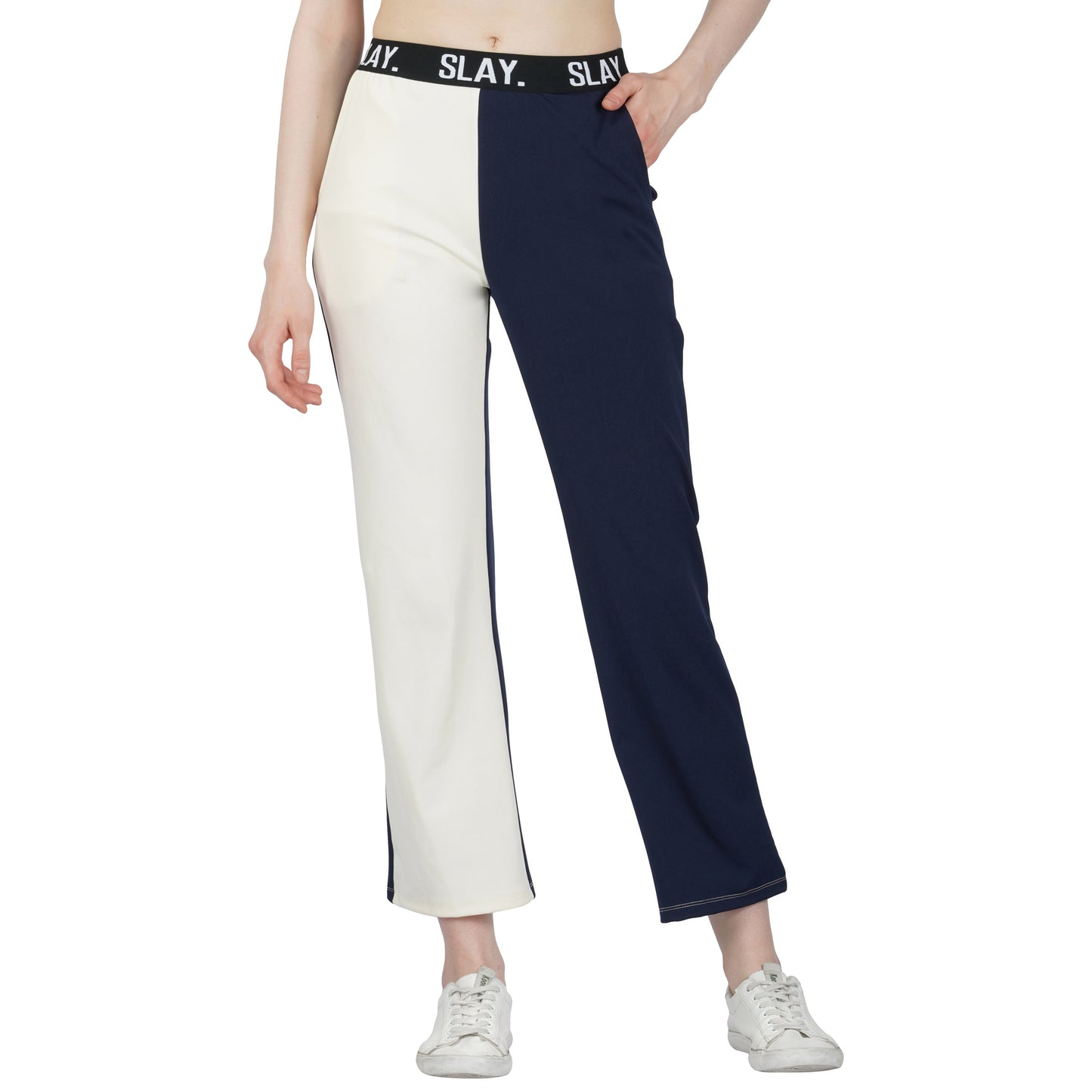 SLAY. Sport Women's Blue & White Colorblock Monochrome Contrast Co-ord Set