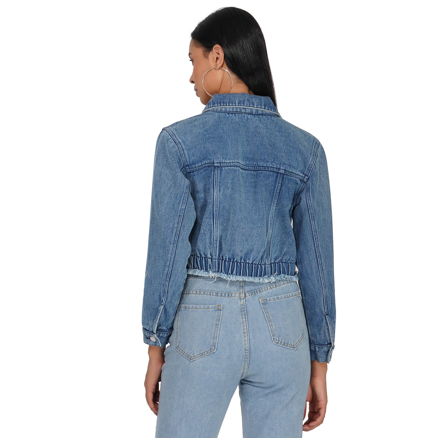 SLAY. Women's Washed Cropped Denim Button-Down Vintage Biker Jacket-clothing-to-slay.myshopify.com-Cropped Denim Jacket