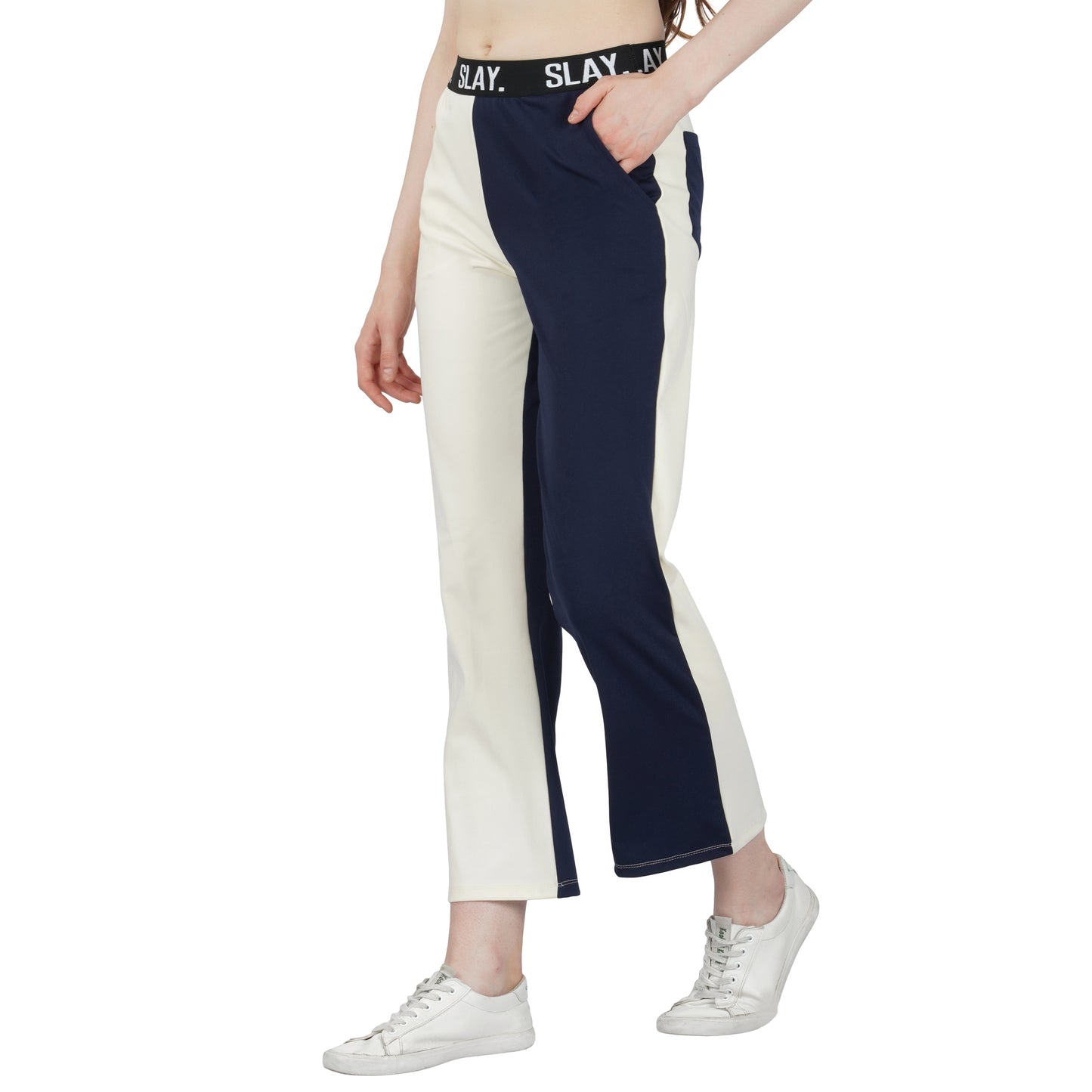 SLAY. Sport Women's Blue & White Colorblock Monochrome Contrast Co-ord Set