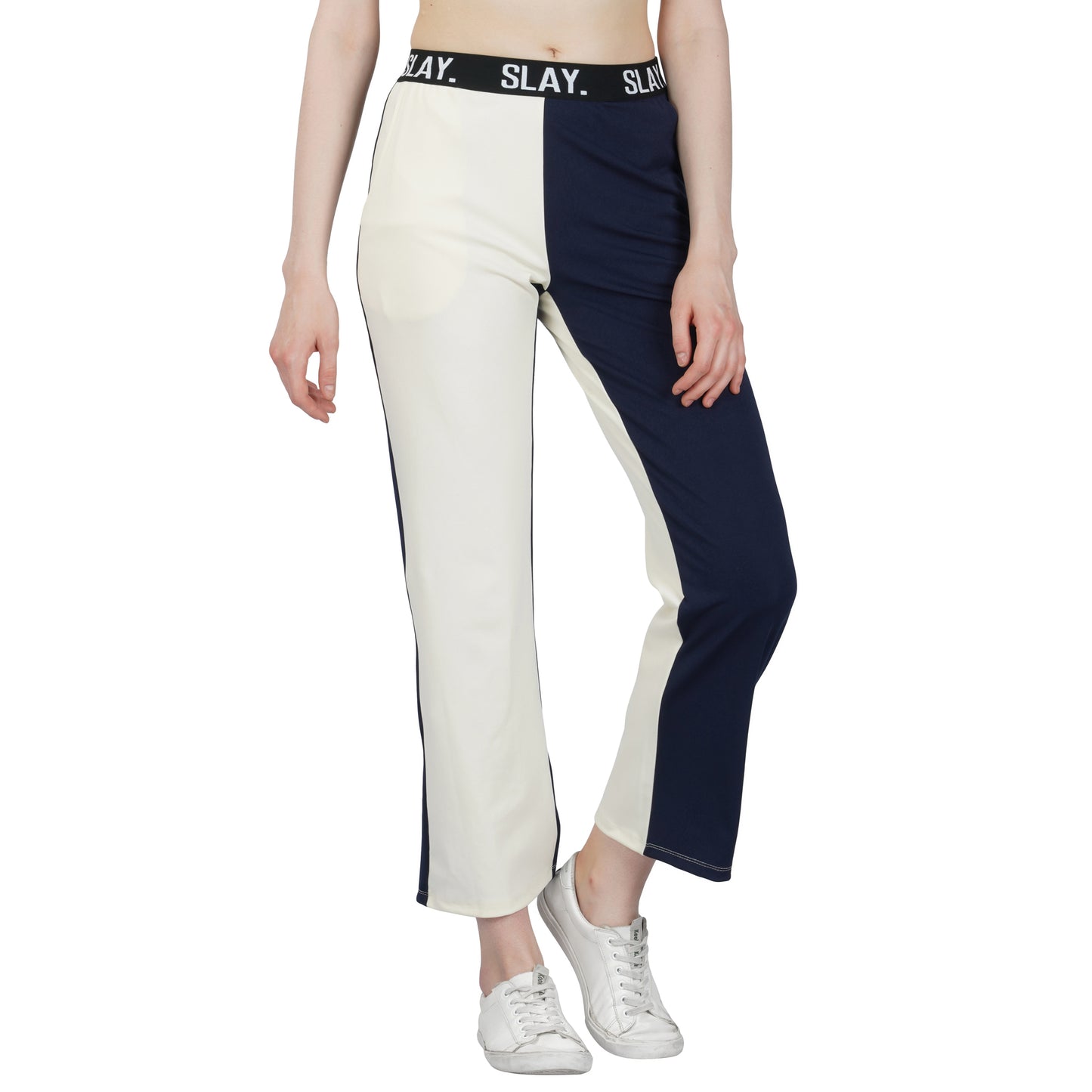 SLAY. Sport Women's Blue & White Colorblock Monochrome Contrast Co-ord Set