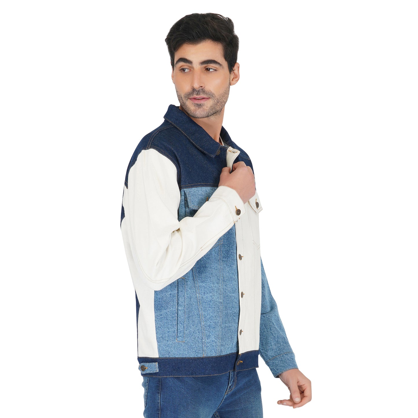 SLAY. Men's Full Sleeves Colorblock Denim Jacket