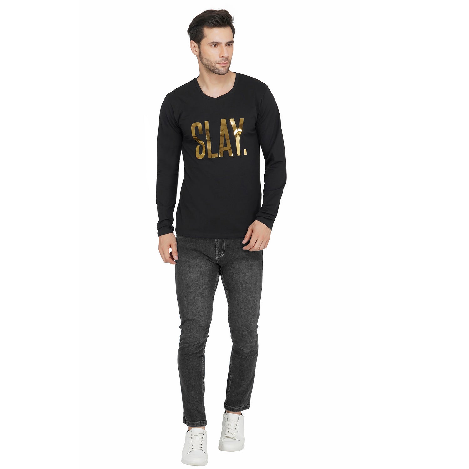 SLAY. Men's Limited Edition Gold Foil Reflective Print Full Sleeves T-shirt-clothing-to-slay.myshopify.com-T-Shirt