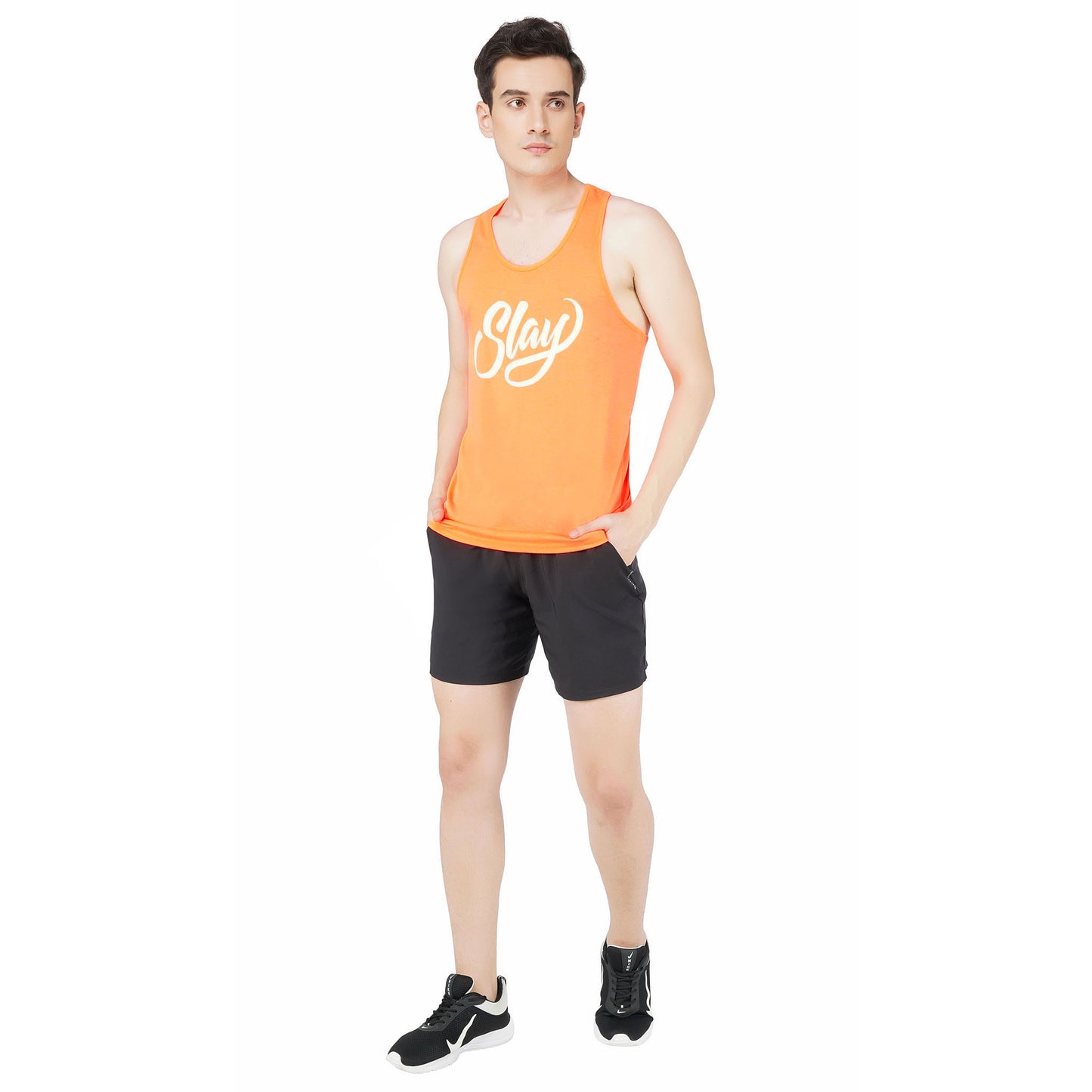 SLAY. Sport Men's Neon Orange Printed Vest-clothing-to-slay.myshopify.com-T-Shirt