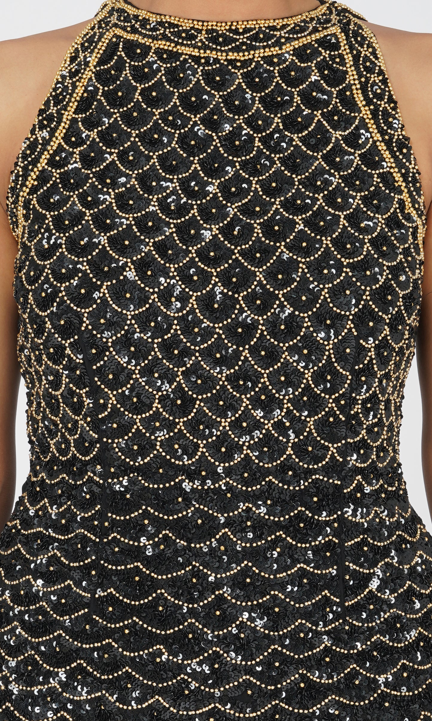 SLAY. Fish Eye Pattern Sequence Mini Dress