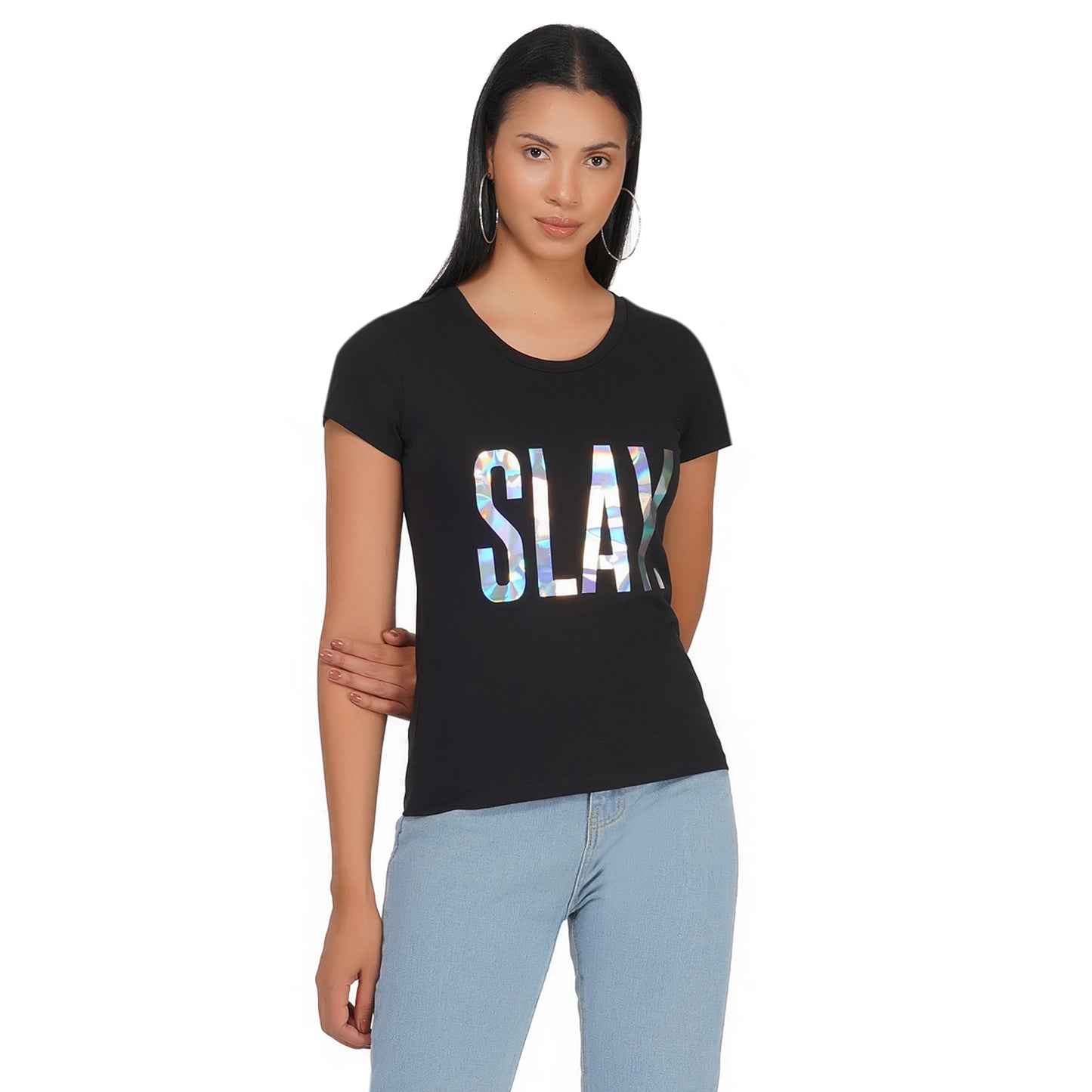 SLAY. Women's Limited Edition Holographic Reflective Foil Printed T-shirt-clothing-to-slay.myshopify.com-Tshirt