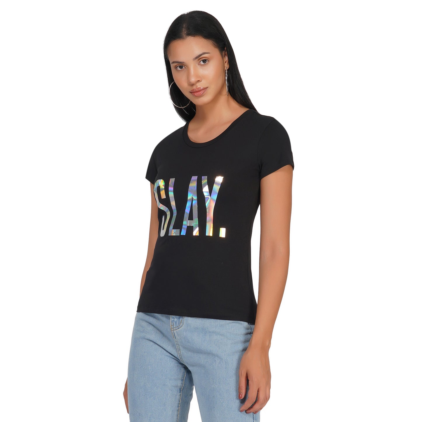 SLAY. Women's Limited Edition Holographic Reflective Foil Printed T-shirt-clothing-to-slay.myshopify.com-Tshirt