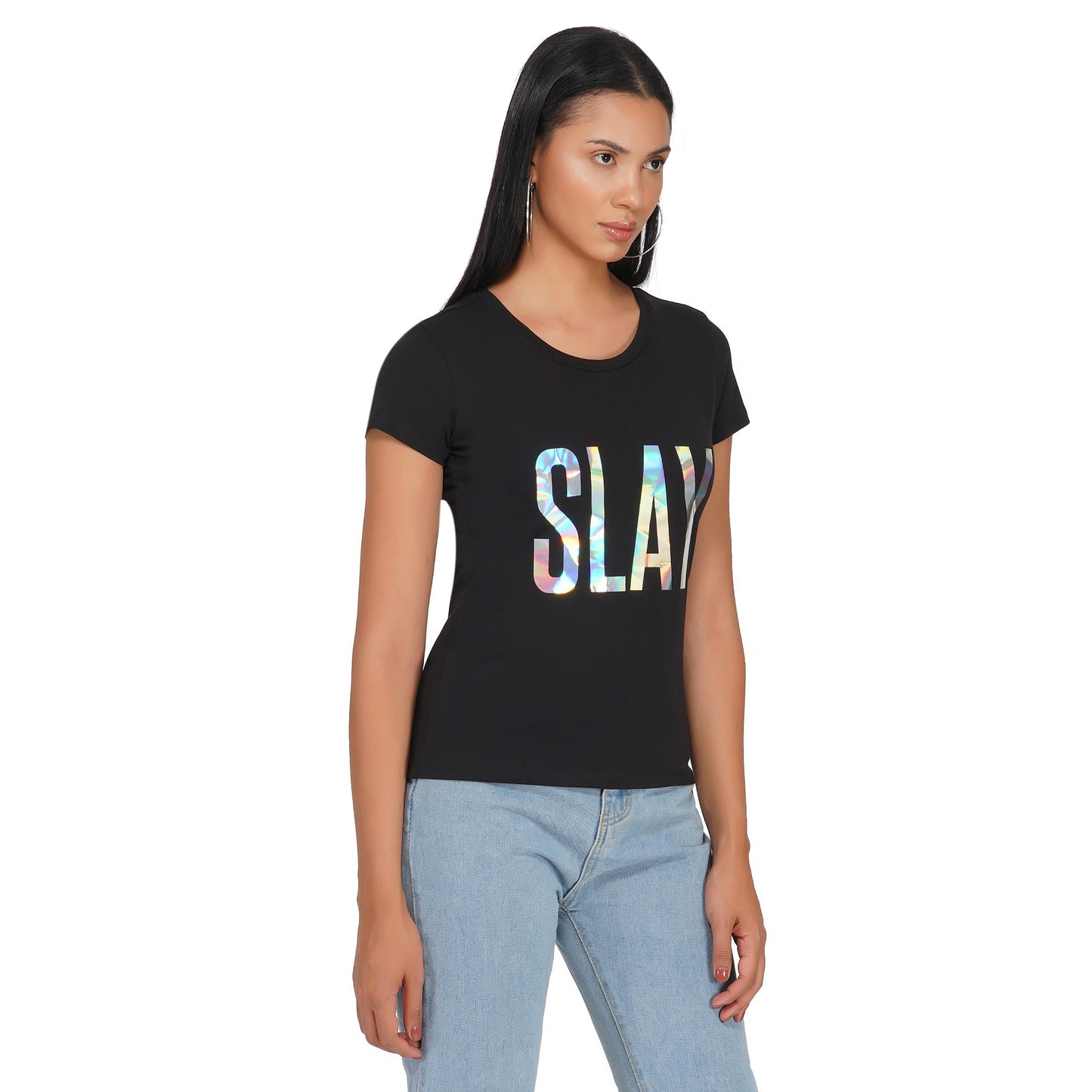 SLAY. Women's Limited Edition Holographic Reflective Foil Printed T-shirt-clothing-to-slay.myshopify.com-Tshirt