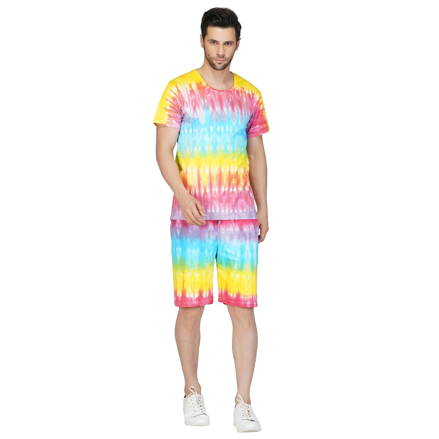 SLAY. Men's Rainbow Tie Dye T shirt & Shorts Co-ord Set