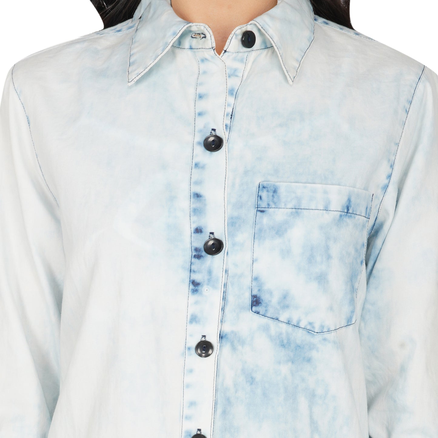 SLAY. Women's Tie Dye Denim Long Shirt with Rollup Sleeves-clothing-to-slay.myshopify.com-Dress