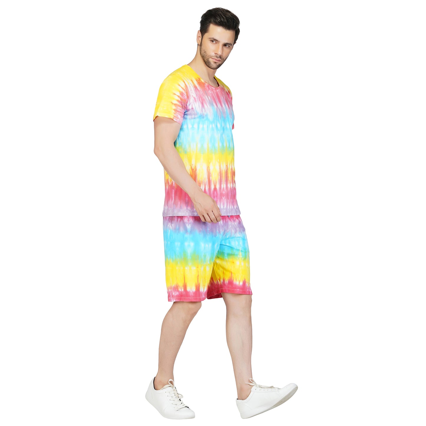 SLAY. Men's Rainbow Tie Dye T shirt & Shorts Co-ord Set