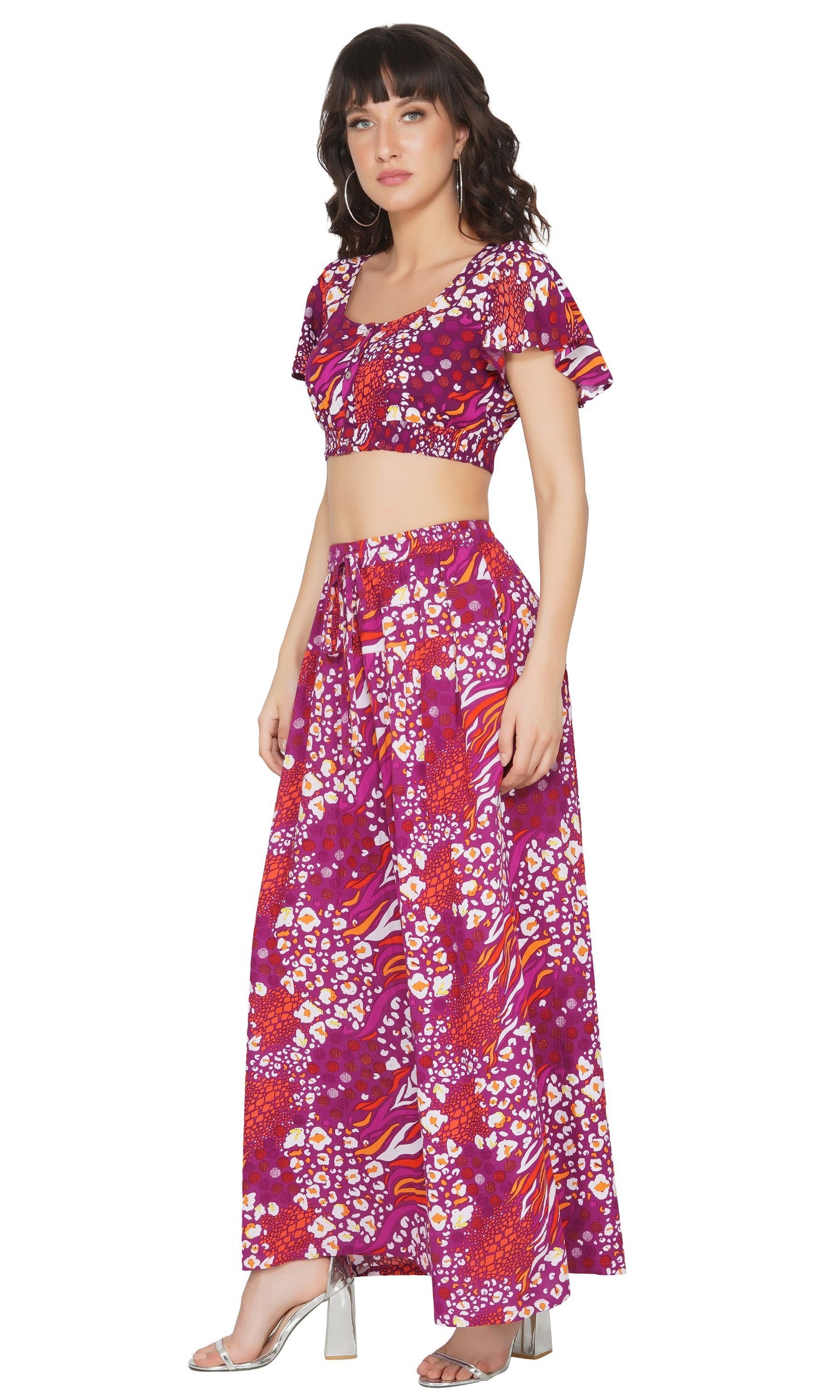 SLAY. Women's Fuchsia Crop top & Palazzo Co-ord Set-clothing-to-slay.myshopify.com-Blouse And Palazzo Set