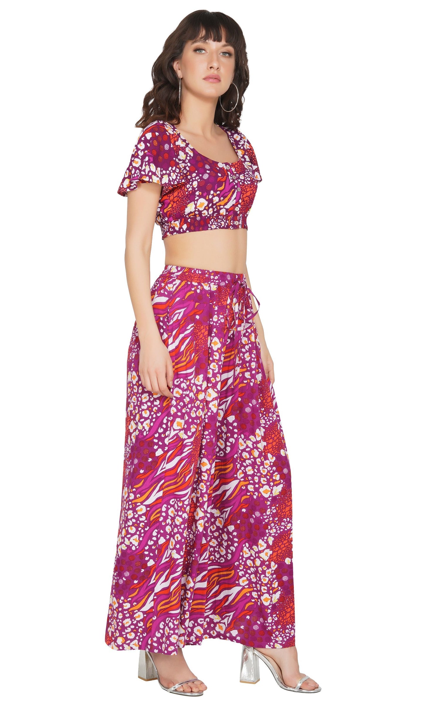 SLAY. Women's Fuchsia Crop top & Palazzo Co-ord Set-clothing-to-slay.myshopify.com-Blouse And Palazzo Set