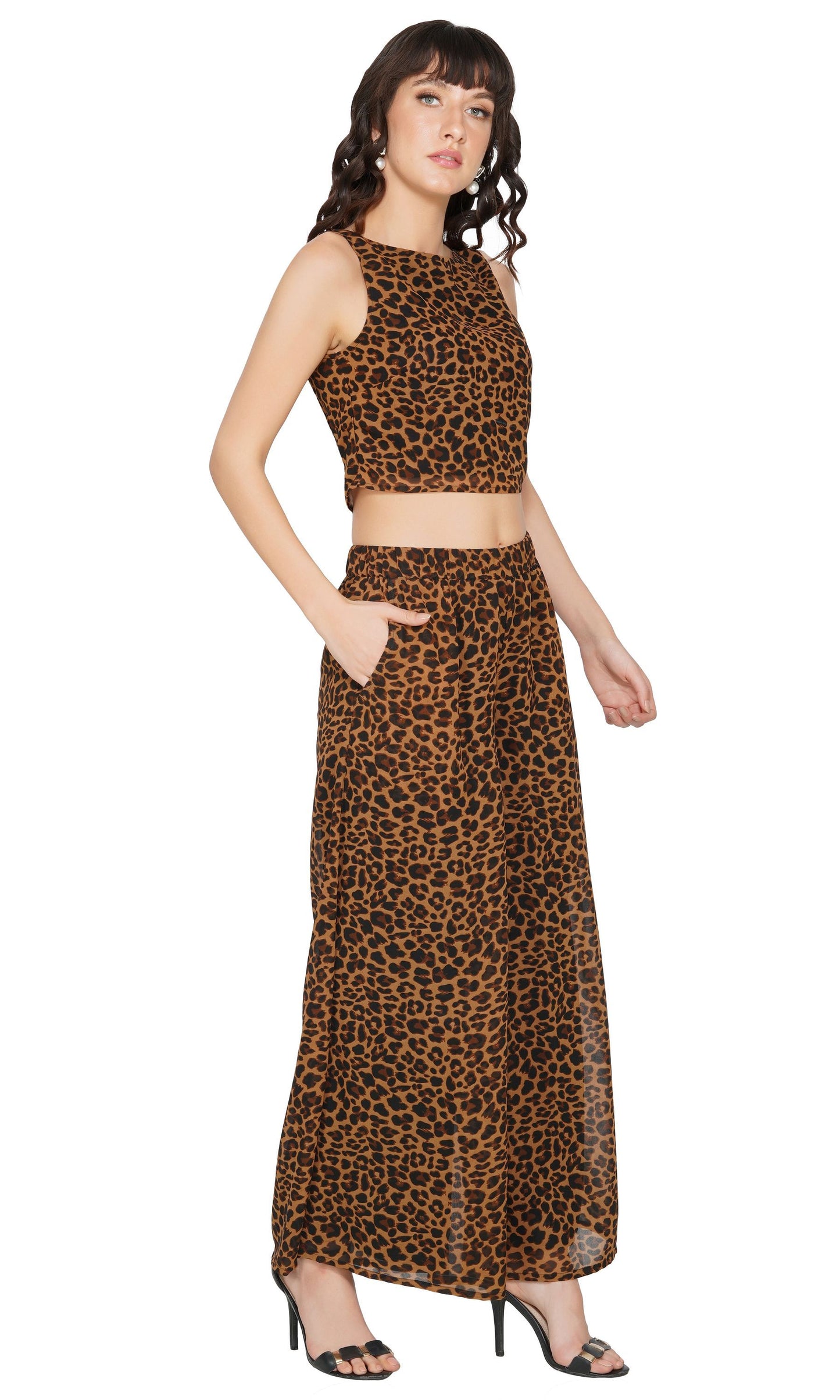 SLAY. Women's Leopard Print Crop Top & Palazzo Co-ord Set-clothing-to-slay.myshopify.com-Crop Top With Palazzo Set