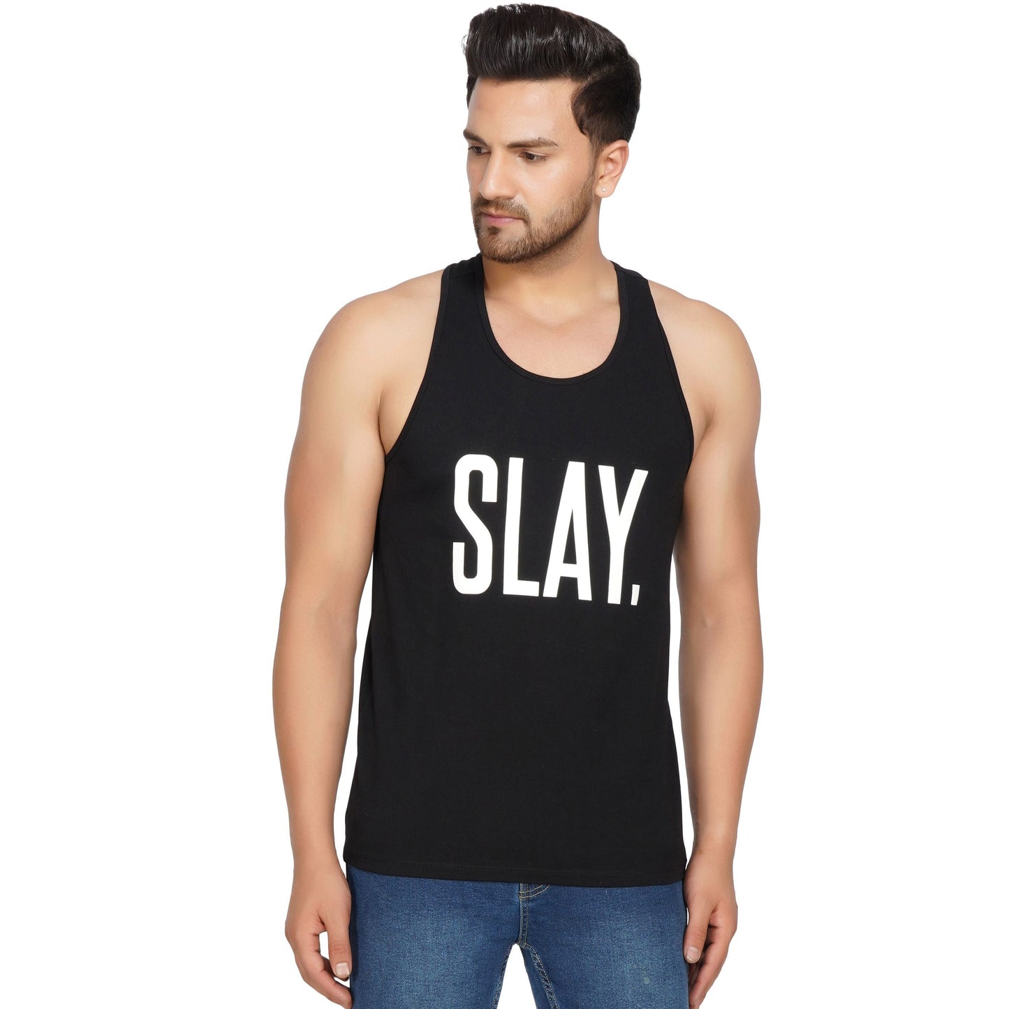 SLAY. Men's Printed Black Gym Vest-clothing-to-slay.myshopify.com-Vest