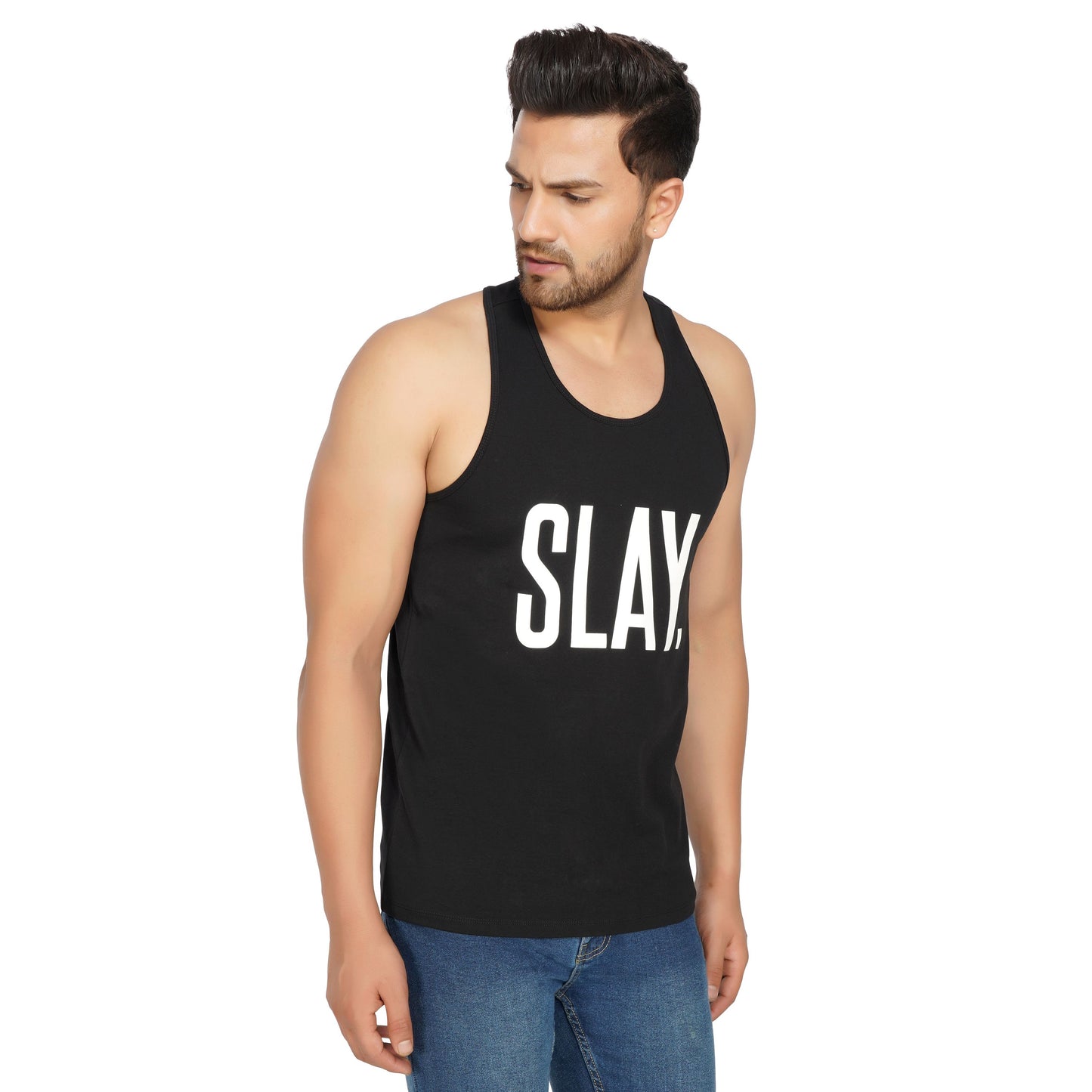 SLAY. Men's Printed Black Gym Vest-clothing-to-slay.myshopify.com-Vest