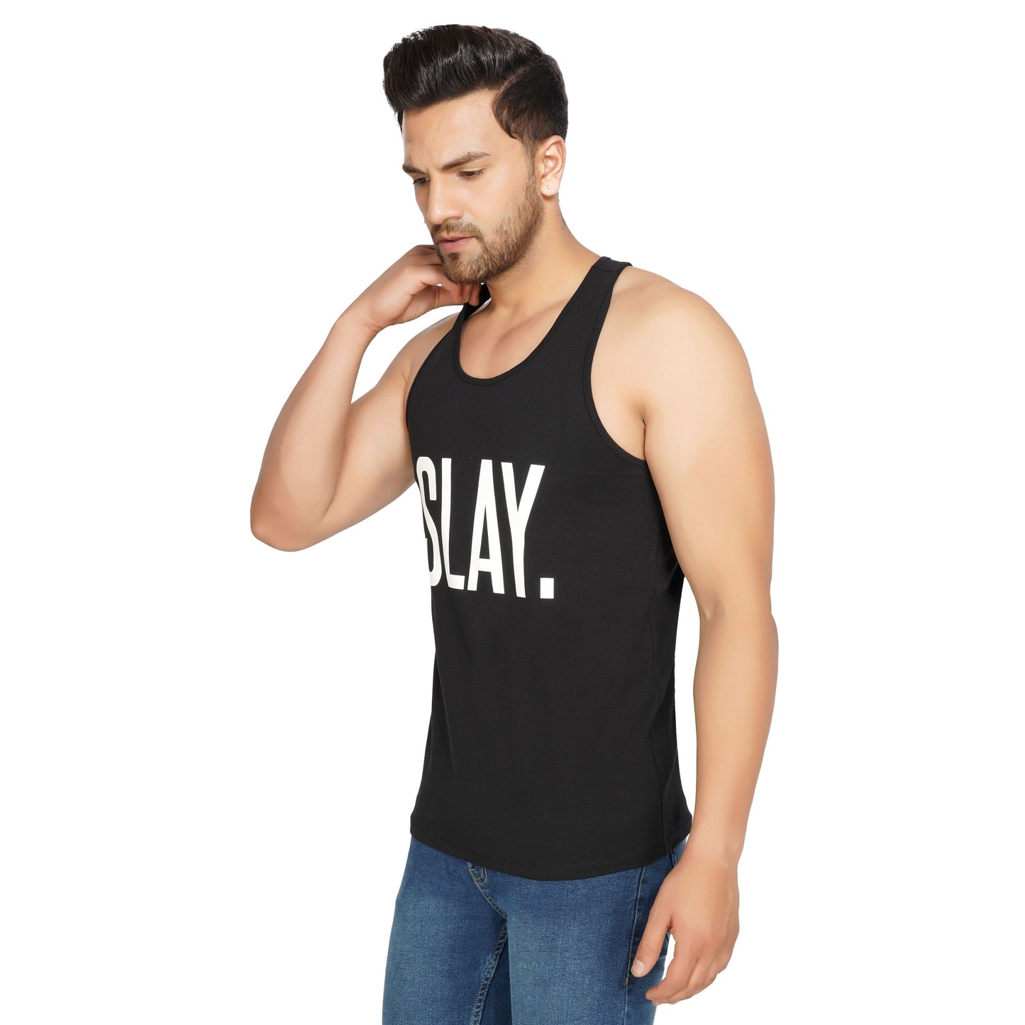 SLAY. Men's Printed Black Gym Vest-clothing-to-slay.myshopify.com-Vest