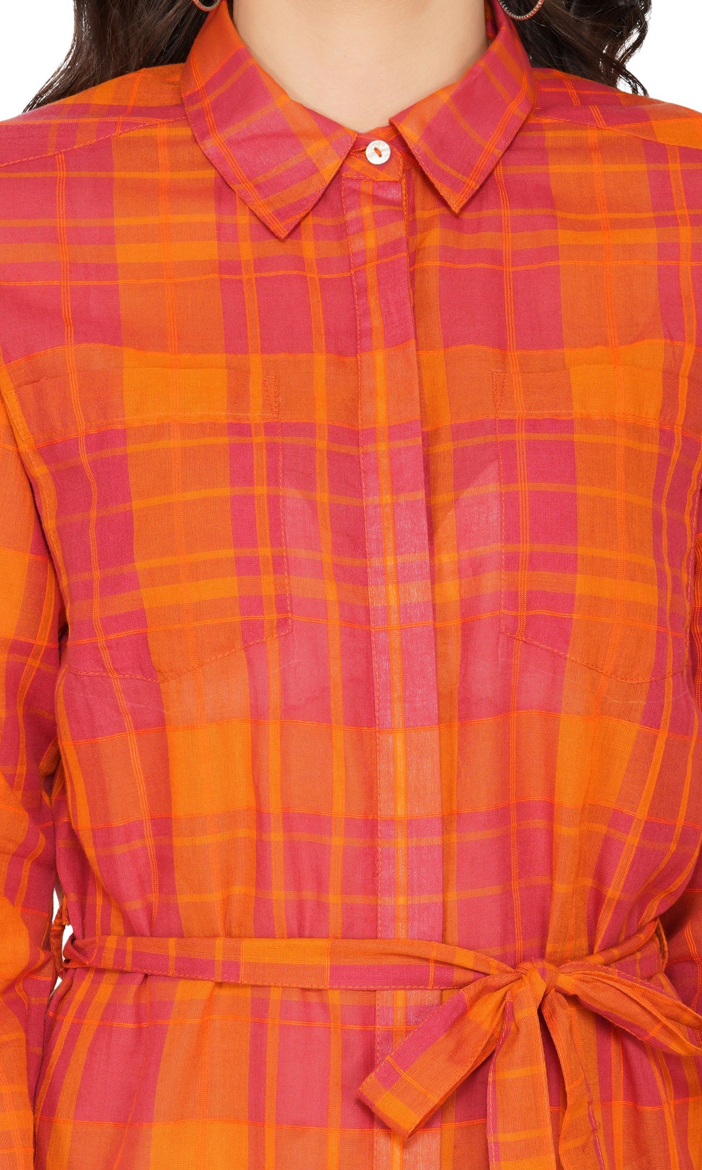 SLAY. Women's Red-Orange Check Plaid Shirt Dress-clothing-to-slay.myshopify.com-Shirt Dress