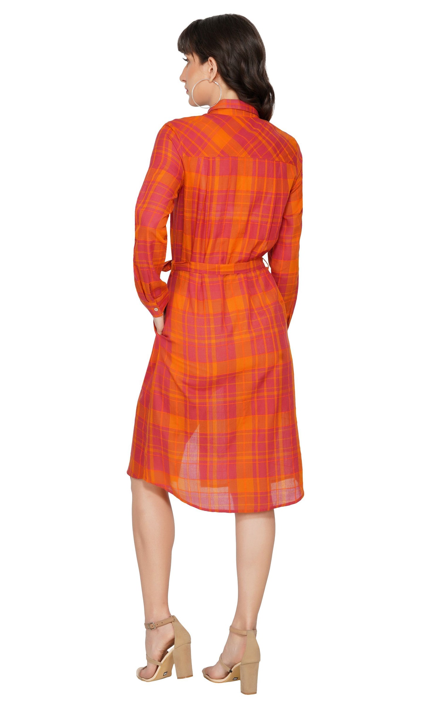 SLAY. Women's Red-Orange Check Plaid Shirt Dress-clothing-to-slay.myshopify.com-Shirt Dress