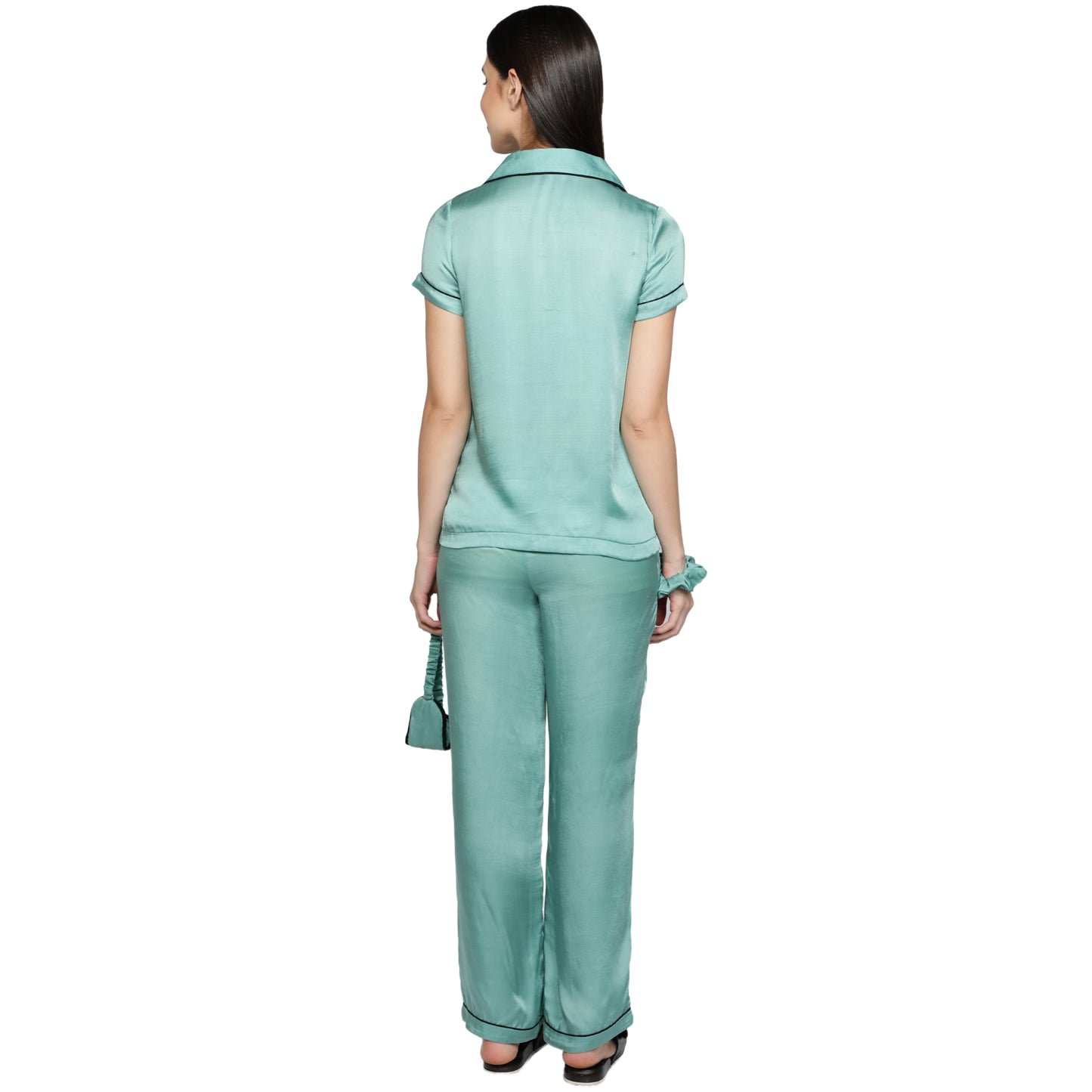 SLAY. Women's Mint color Half Sleeve Button Up Shirt & Pyjama Coord Set-clothing-to-slay.myshopify.com-Nightwear Dress