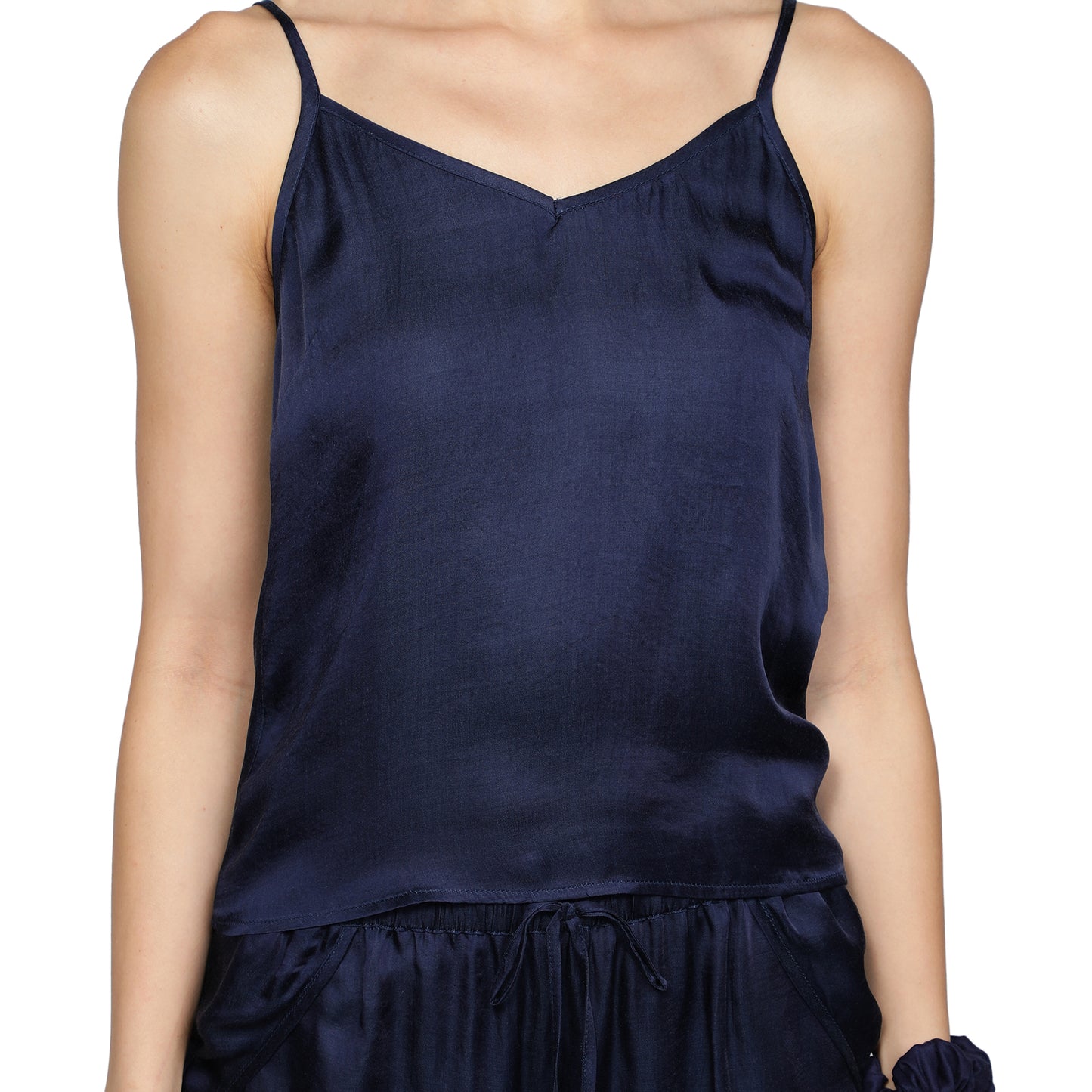 SLAY. Women's Night Blue Color Sleepwear Camisole & Short Coord Set with matching Eye mask & Ruffle-clothing-to-slay.myshopify.com-Nightwear Dress
