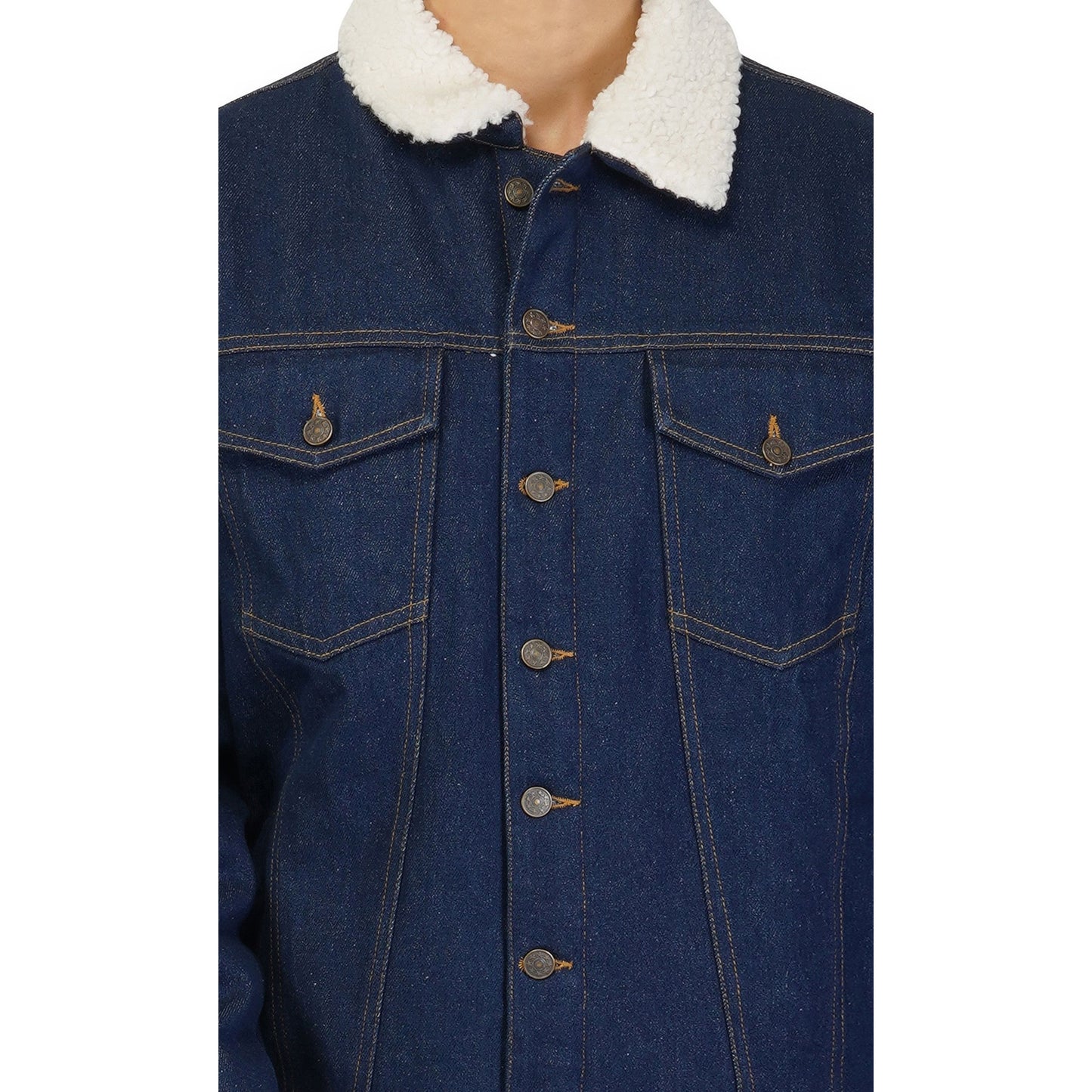 SLAY. Men's Winter wear Full Sleeves Solid Navy Blue Button-Down Denim Jacket with Faux-fur Lining-clothing-to-slay.myshopify.com-Jacket