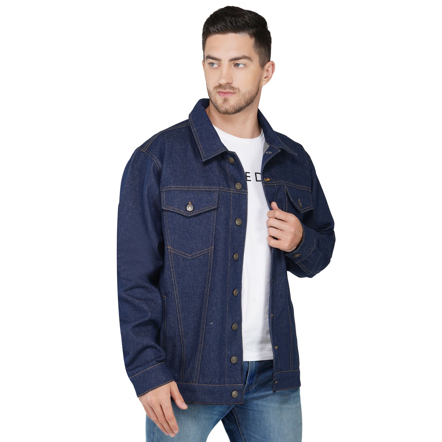 SLAY. Men's Denim Blue Cotton Biker Denim Jacket For Men with SLAY. Embroidered on the back-clothing-to-slay.myshopify.com-Denim Jacket