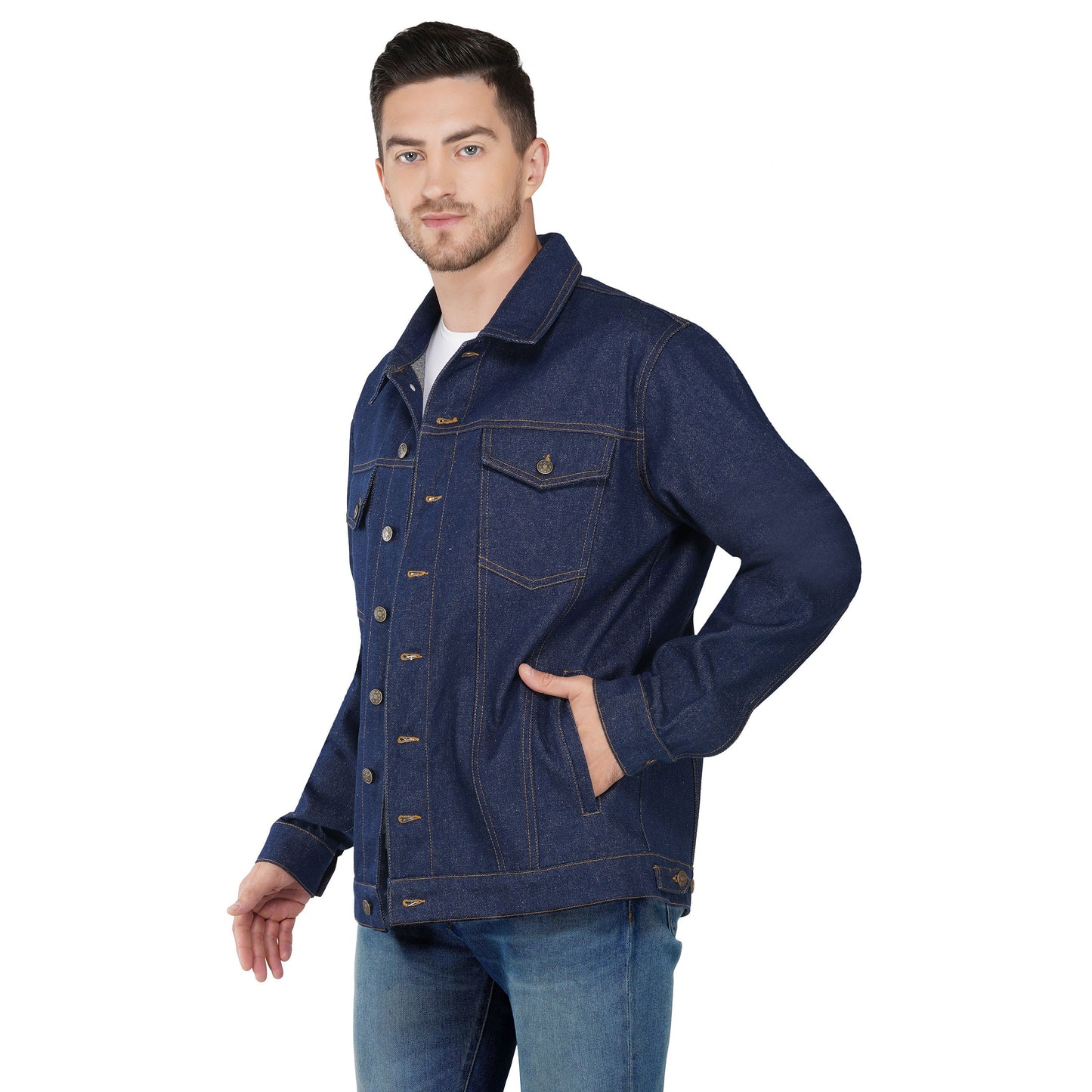 SLAY. Men's Denim Blue Cotton Biker Denim Jacket For Men with SLAY. Embroidered on the back-clothing-to-slay.myshopify.com-Denim Jacket